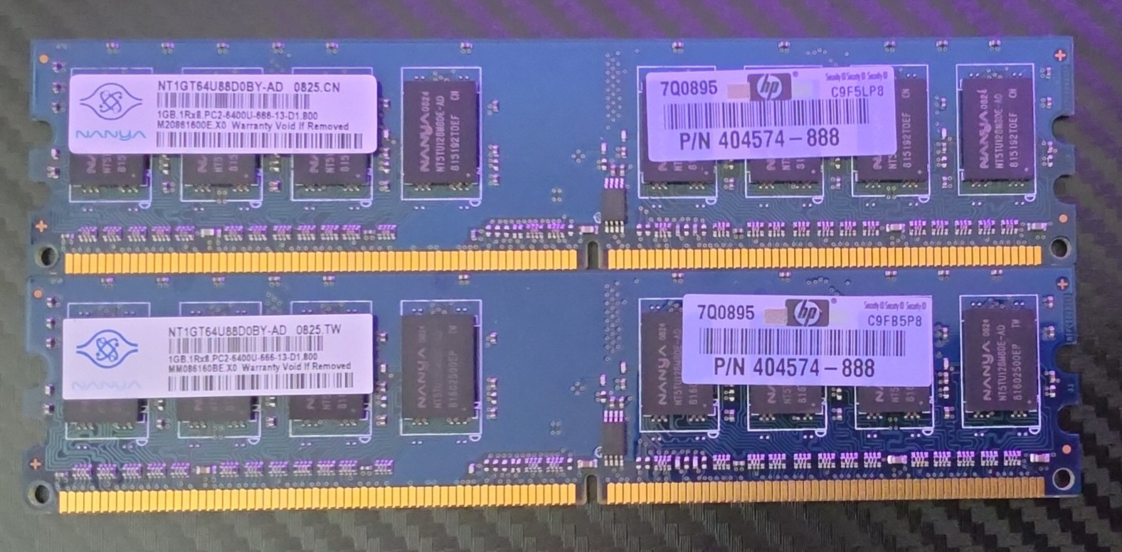 Nanya PC2-6400 2 x 1 GB UDIMM 800 MHz PC2-6400 DDR2 Memory (NT2GT64U8HD0BYAD)