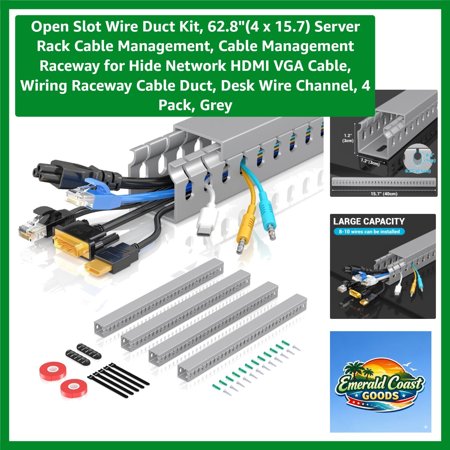 Versatile Cable Raceways - 62.8" Grey Duct Kit for Tidy Network Management