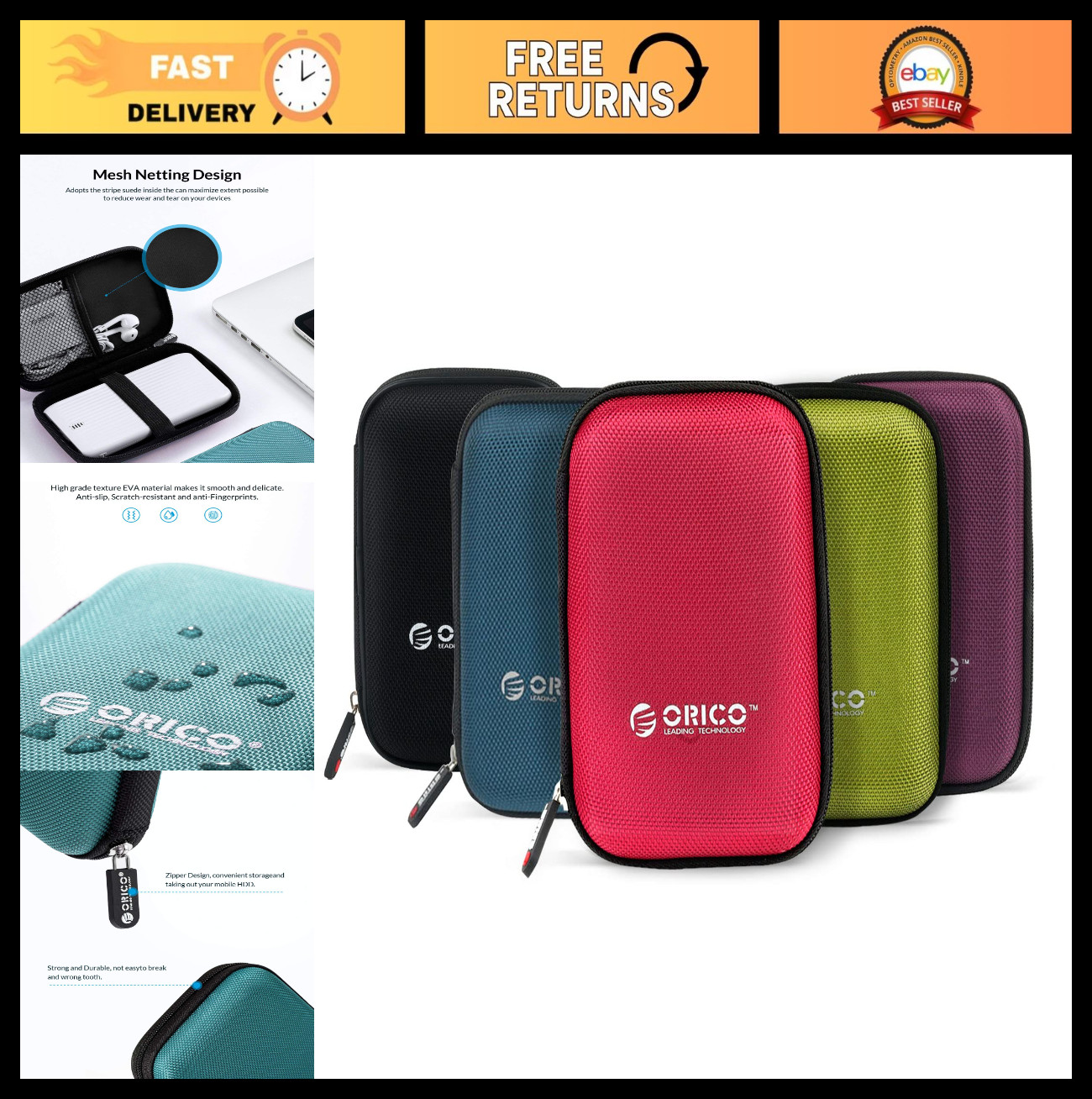 Waterproof Shockproof 2.5" Hard Drive Case - External Storage Bag for HDD & Acce