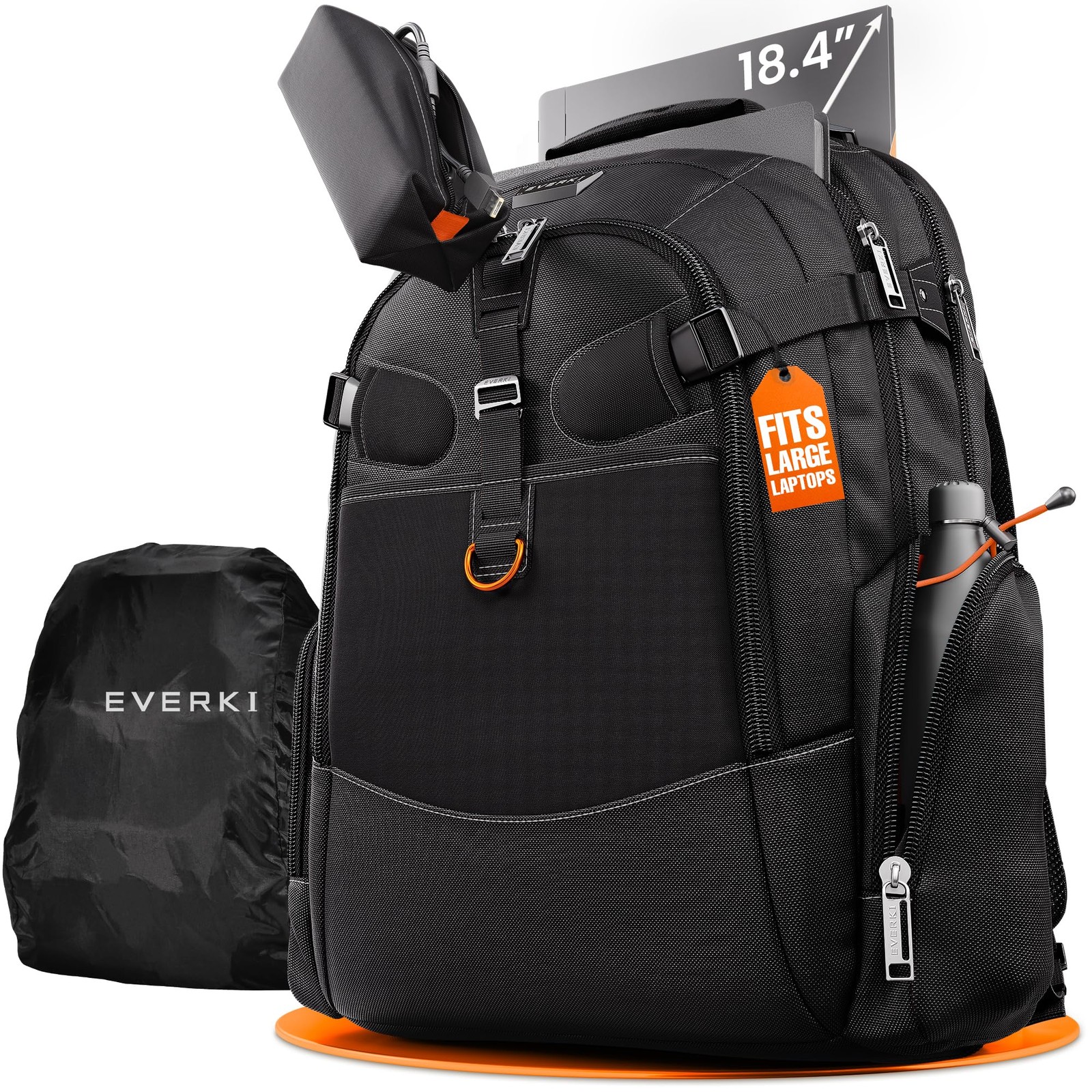 EVERKI 120 Laptop Backpack Black 40L Rain Cover