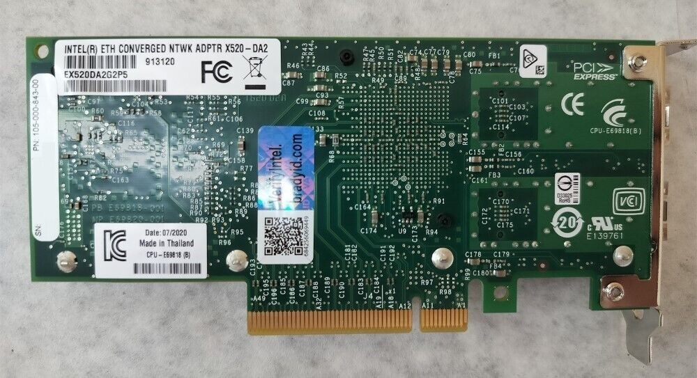 Dell EMC Ethernet Converged Network Adapter X520-DA2, PN: 105-000-843-00
