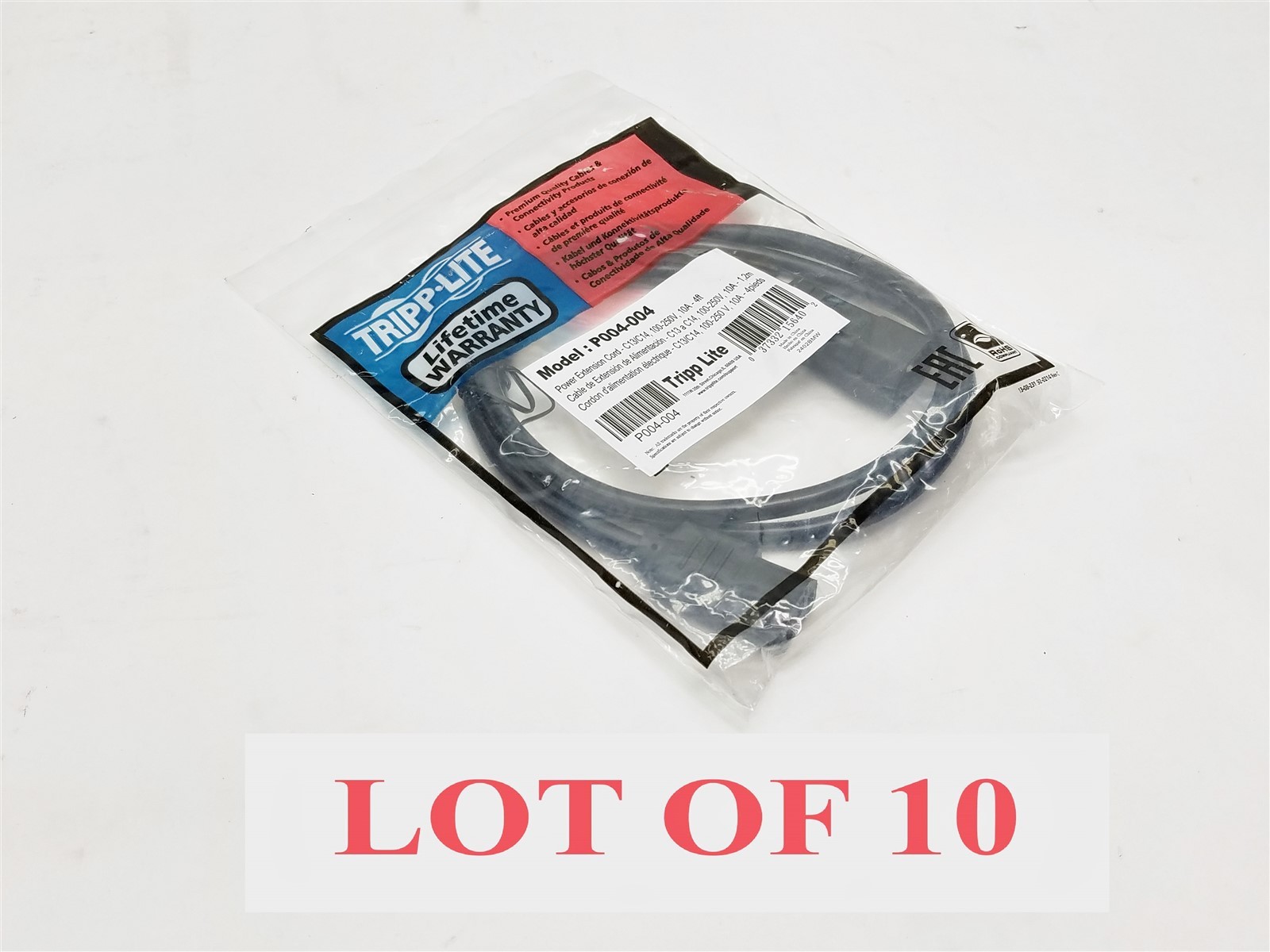 Tripp-Lite P004-004 Power Extension Cord Cable C13/C14 100-250V 10A 4ft Lot 10