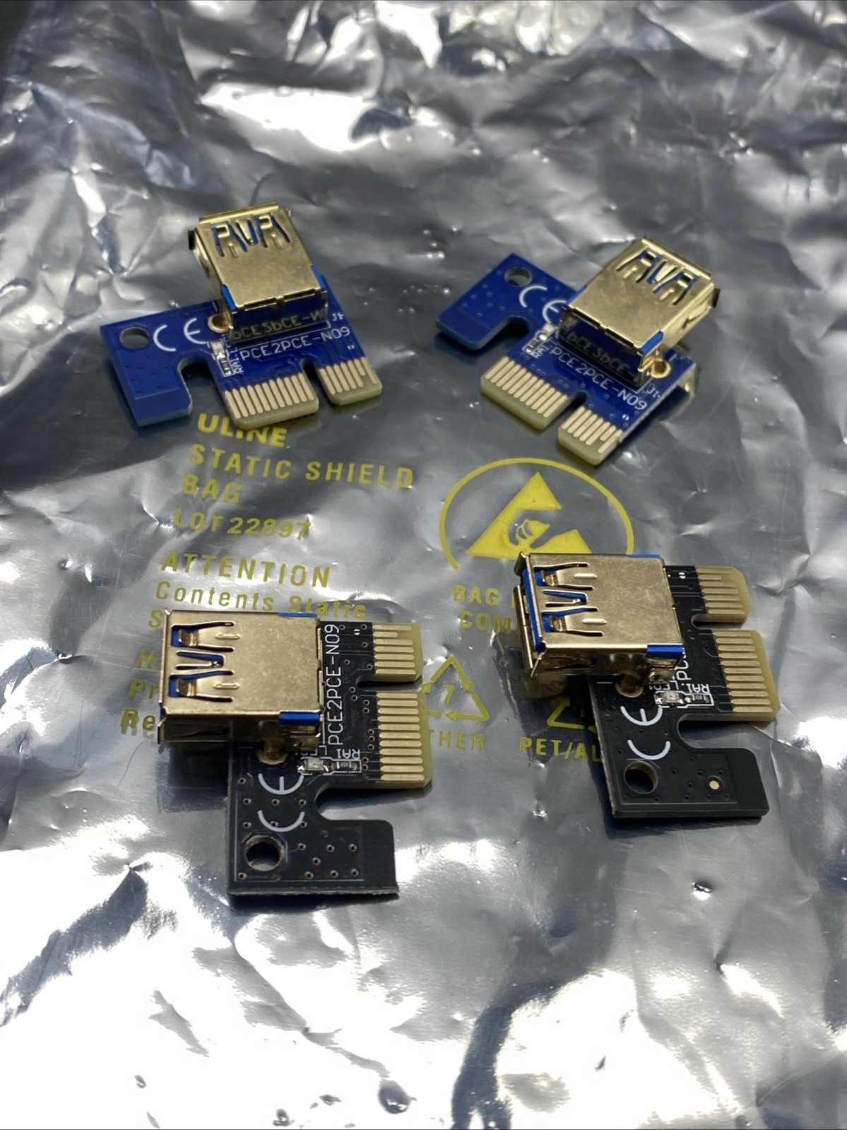 Lot of 4 PCIe slot adapter PCE2PCE-N09 riser card mining tube 18851
