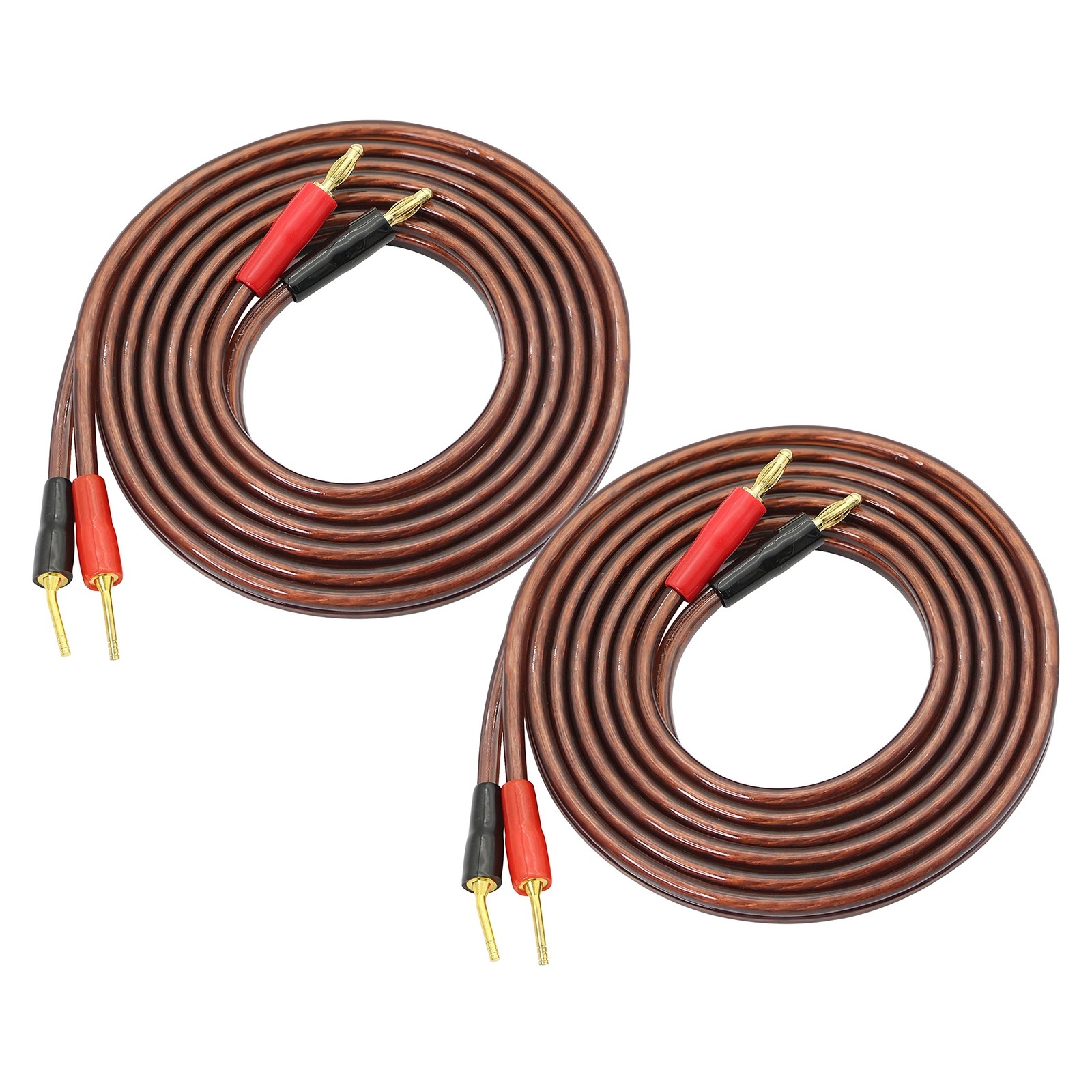 XMSJSIY HiFi OFC Speaker Cable with Banana Plug to Pin 3mm, 2-pack, Brown,Red