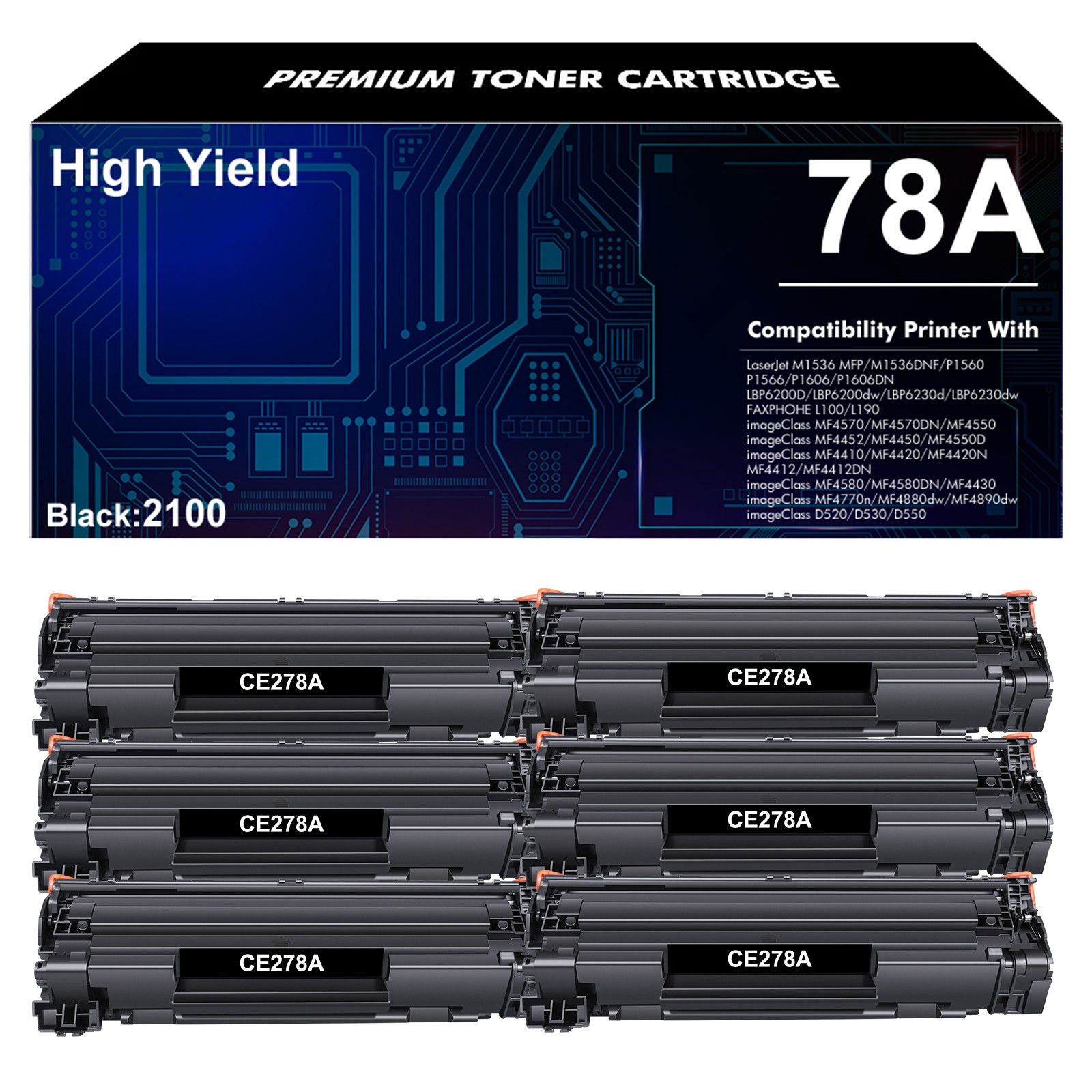 6PK CE278A Toner Fits for HP 78A LaserJet Pro P1566 P1606 1606DN M1536DNF MFP