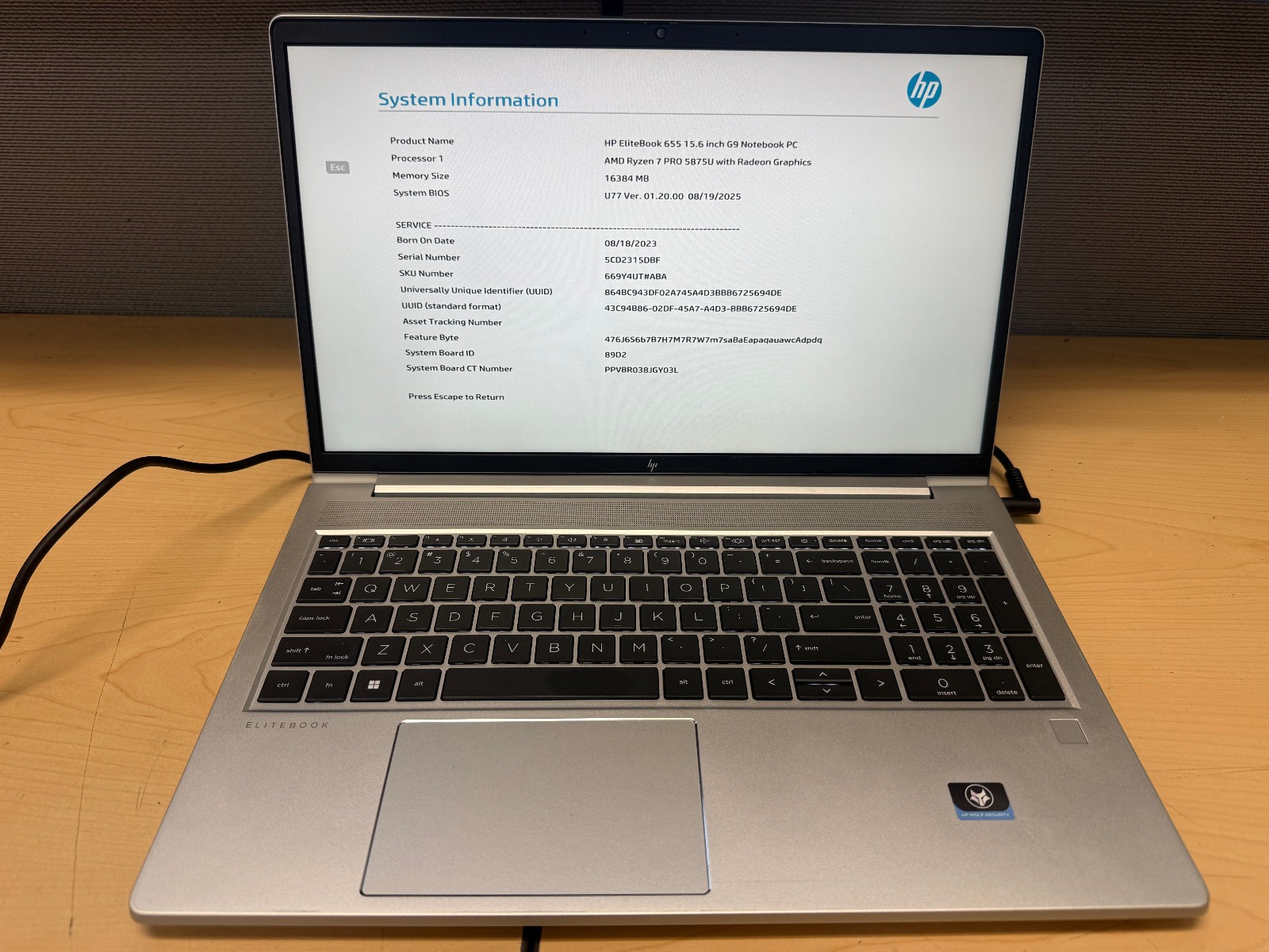 HP ELITEBOOK 655 G9 15.6" AMD Ryzen 7 Pro 5875U, 16GB DDR4, No SSD, no Battery