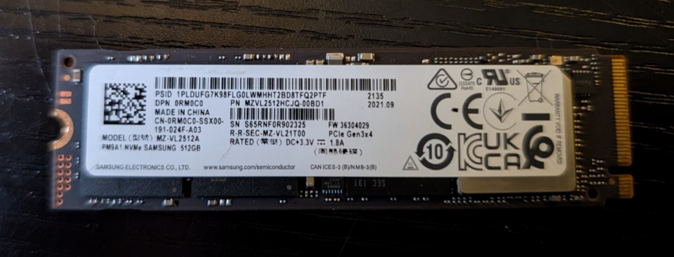 MZ-VL2512A Samsung PM9A1 512GB PCIe4.0 NVME M.2 2280 SSD DELL 00CN1W