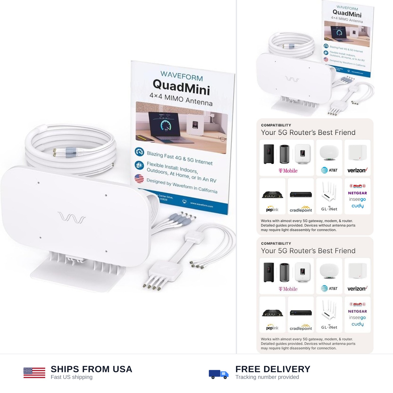 Waveform QuadMini: 4x4 MIMO External Antenna | Omnidirectional Antenna for 4G...