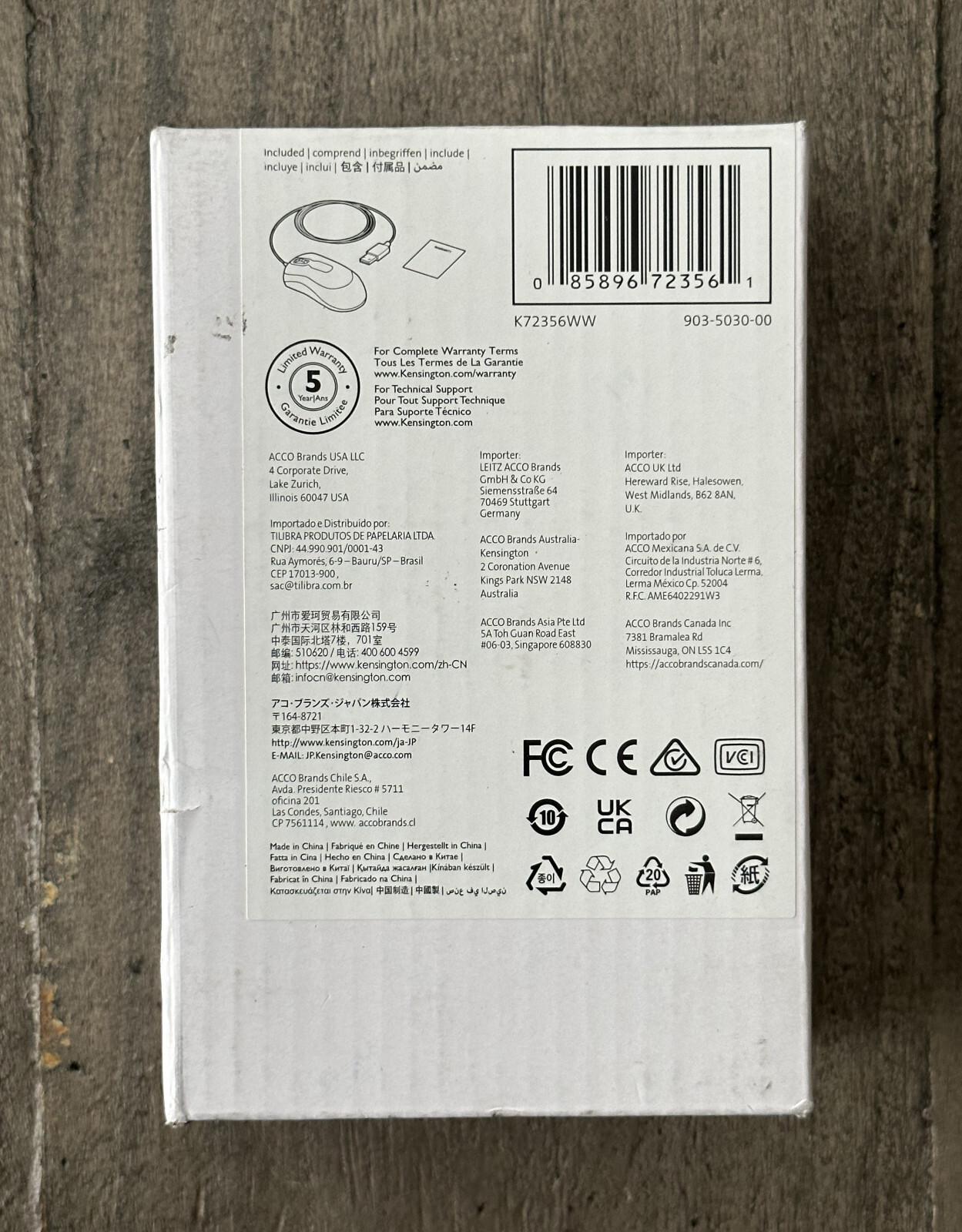 Kensington Mouse-in-a-Box K72356WW Optical Mouse Wired USB New