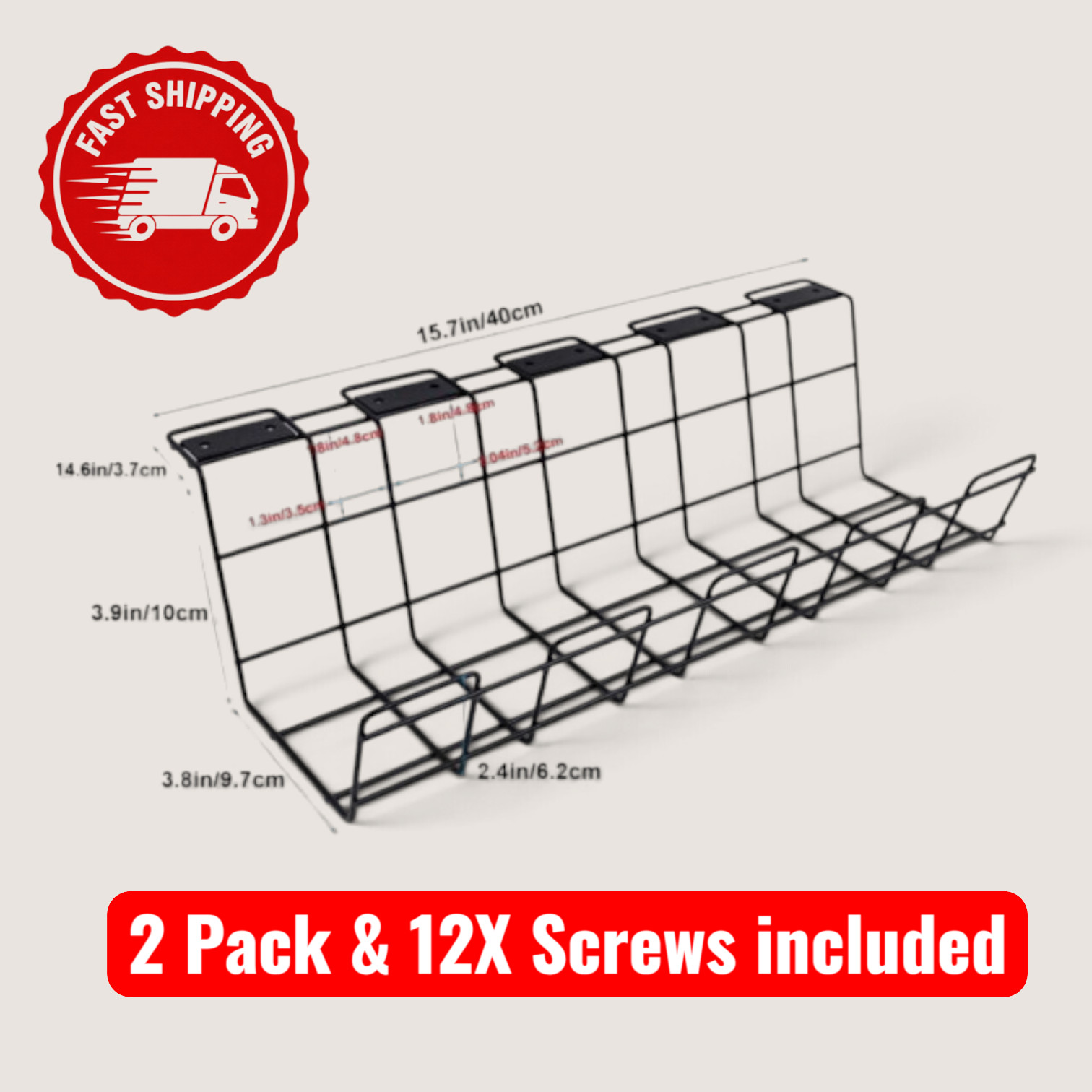 📦 2X Under Desk Cable Management Tray | Wire Cord Organizer ✨