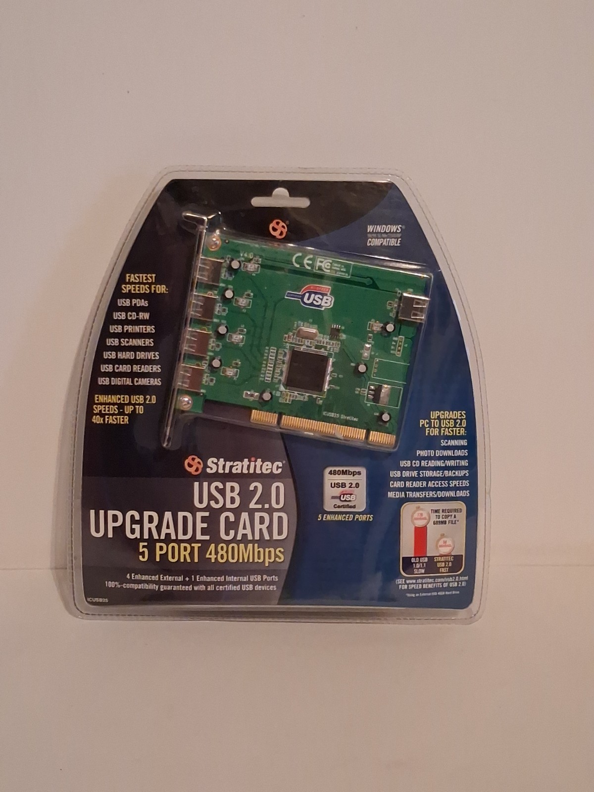Stratitec USB 2.0 Upgrade Card 5 Port 480Mbps Windows Compatible High Speed