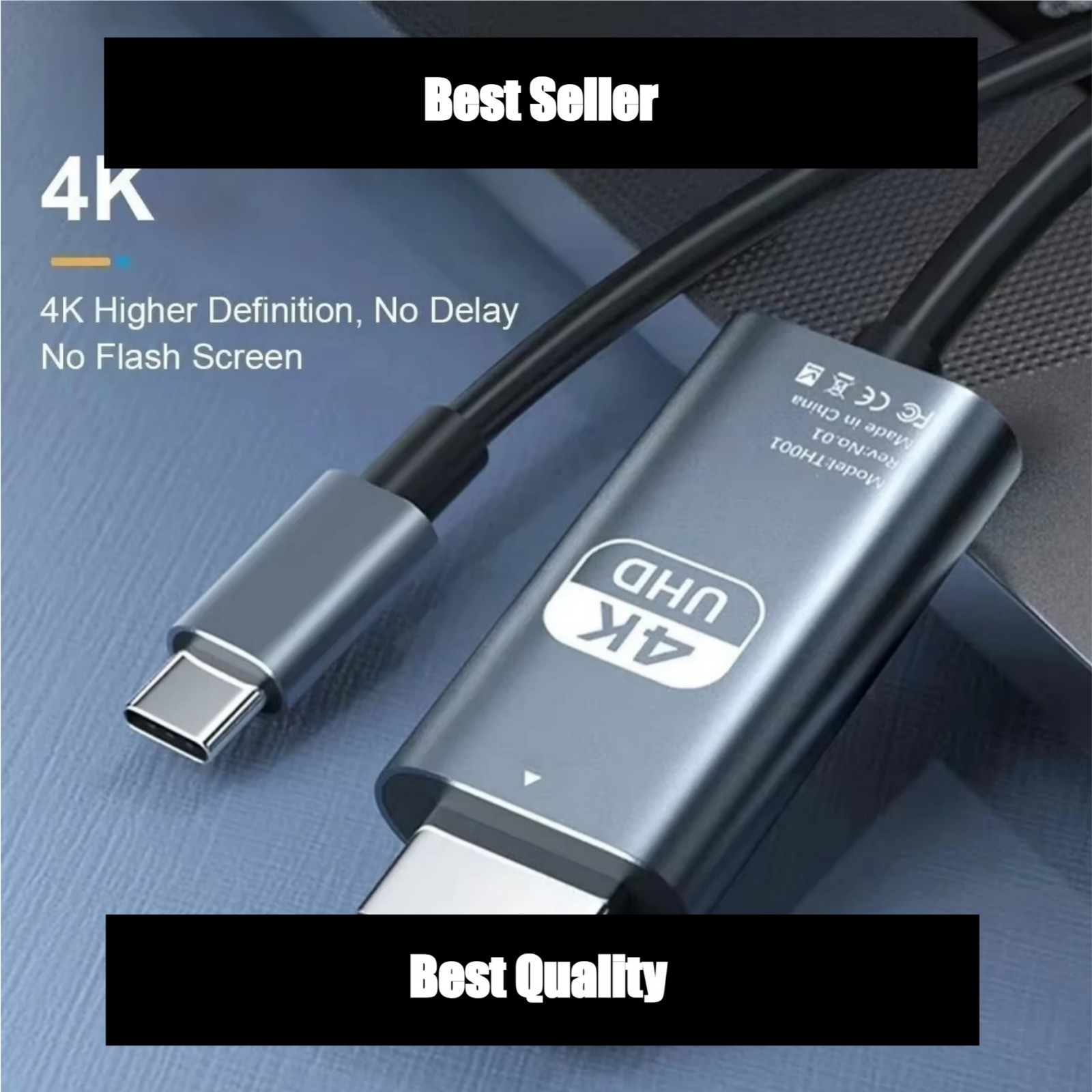USB Type-C to HDMI 4K Cable 2m Braided TV Projection Adapter for Phone Laptop