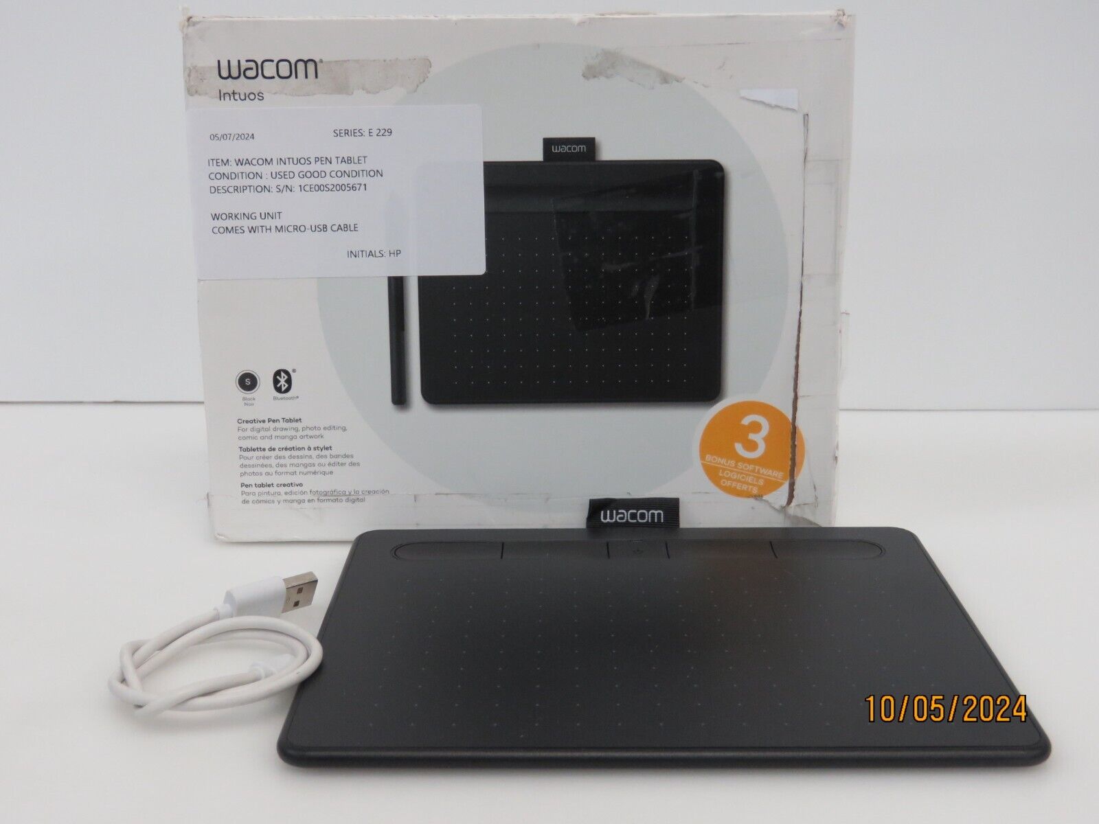 Wacom Intuos S Wireless Drawing Graphics Tablet - Black (MISSING STYLUS) [E229]