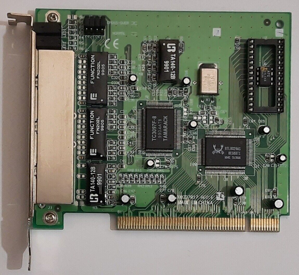 K0237017 PCI Network Card (RJ45, 5-Port Hub, Realtek RTL8029AS, Retro, 1999)
