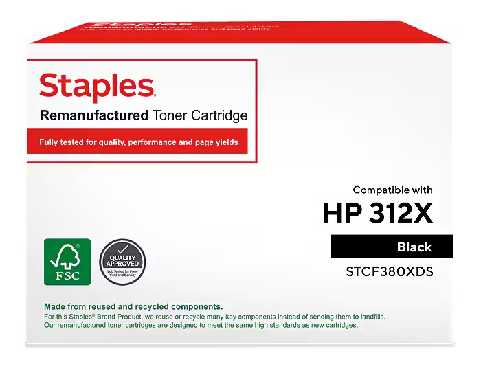 NIB Staples Black HIGH YIELD Toner Cartridge for HP 312X-CF380X-M476DN-Reman