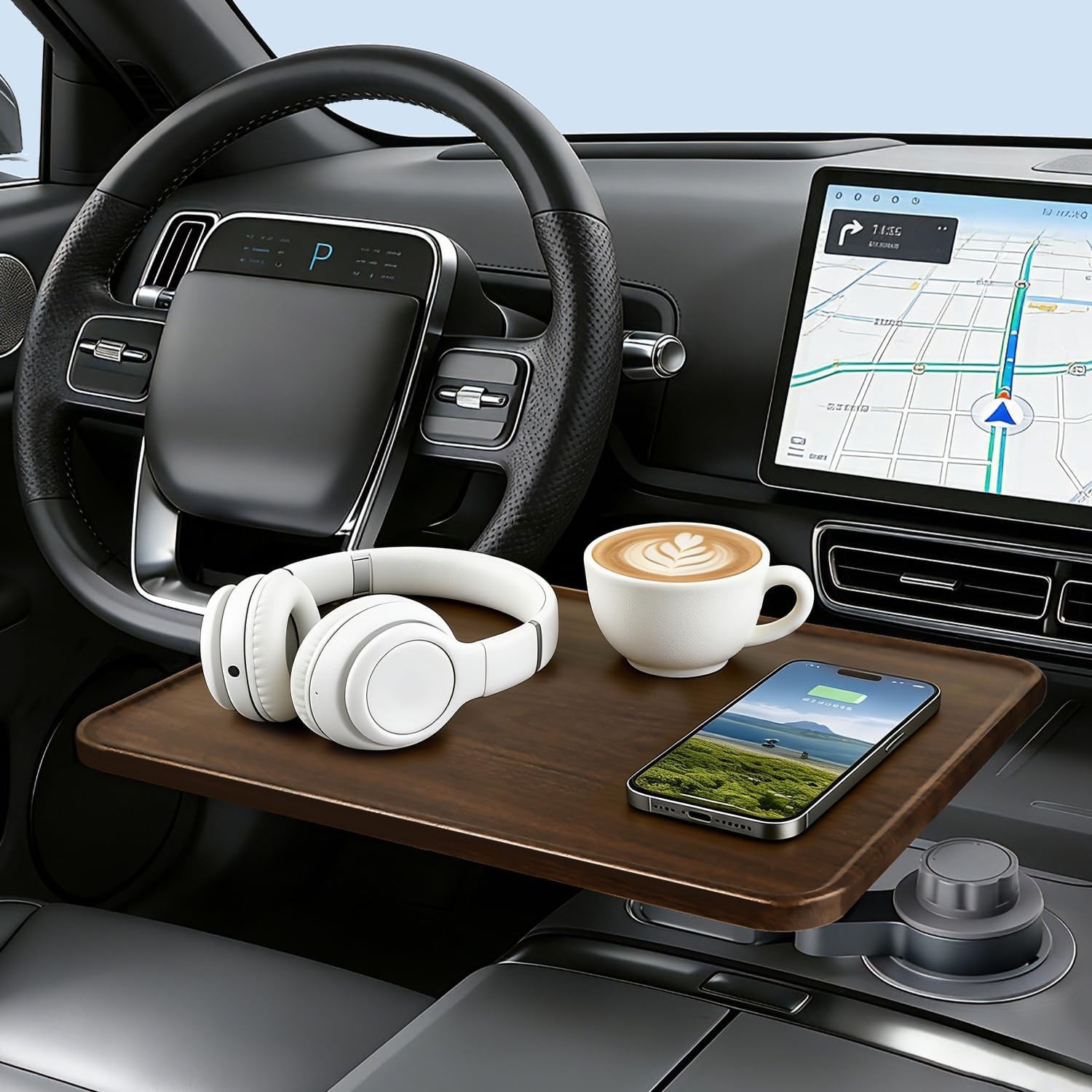 360° Rotating Car Laptop Desk - Cup Holder Mount Car Table Tray, Compatible