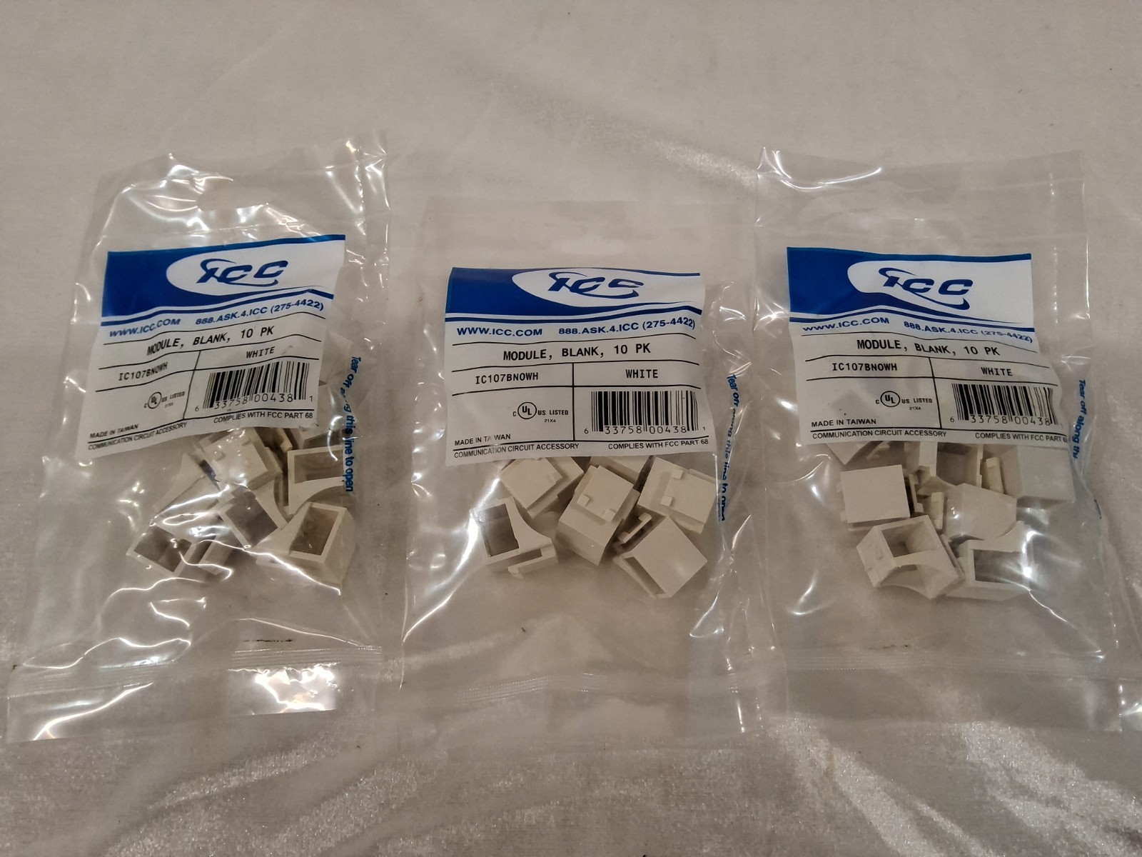 NEW LOT OF 3 PACKS ICC MODULE BLANK IC107BN0WH 10 PACK Data Port