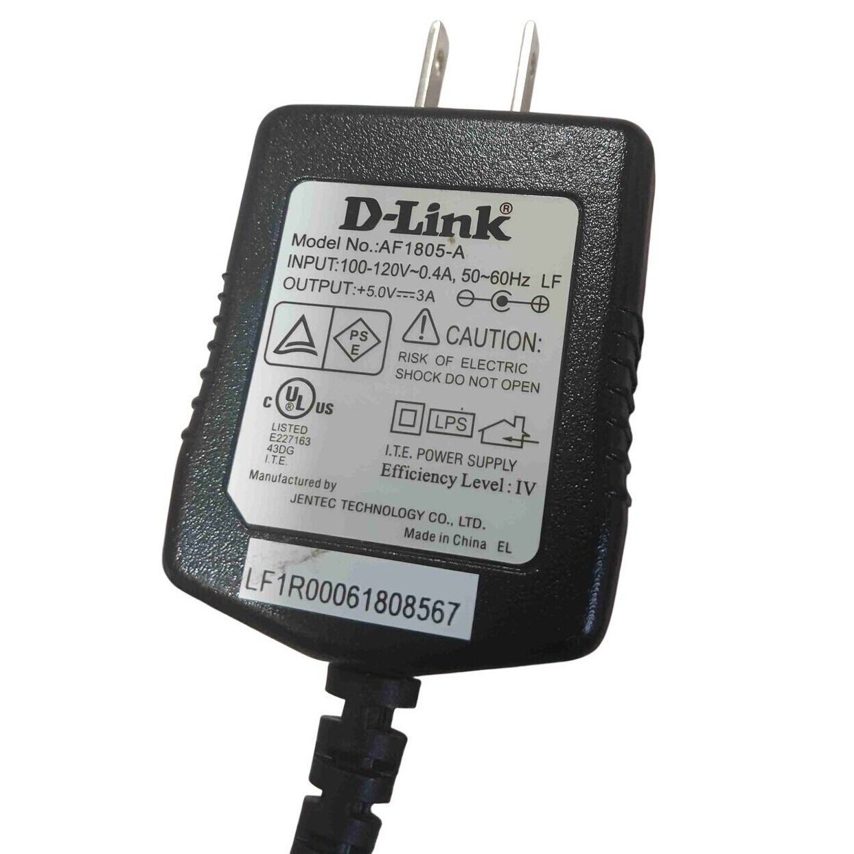 D-Link Power Adapter AF1805-A 5V 3A ITE Power Supply Wall Plug Black