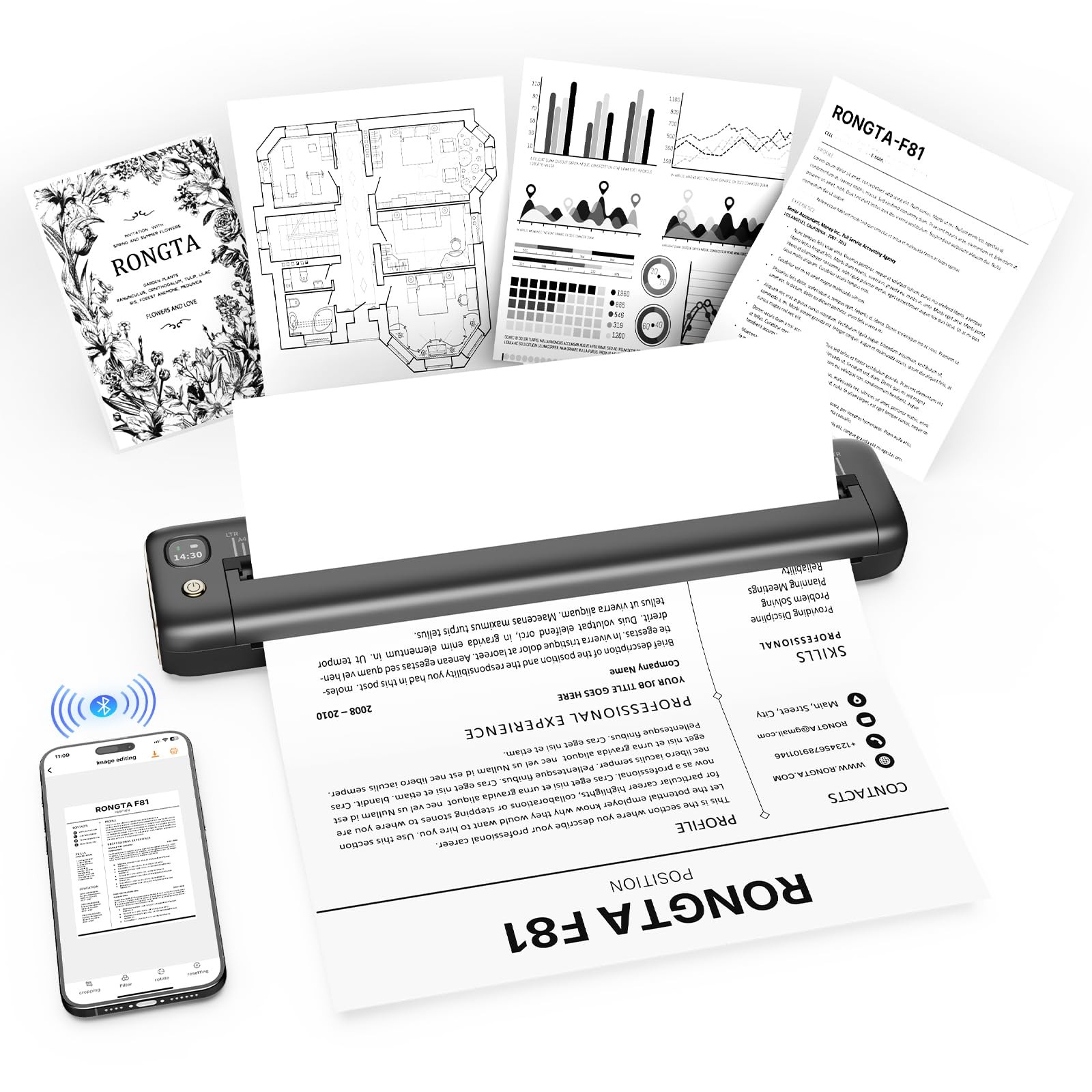 Portable Printers Wireless for Travel, Bluetooth Mobile Printer, Thermal Inkl...