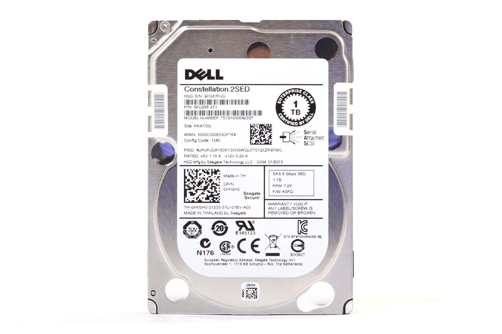 Dell ST91000642SS 1TB 2.5" 6Gb/s 7.2K RPM SED SAS Drive Dell P/N: 0XKGH0 Tested