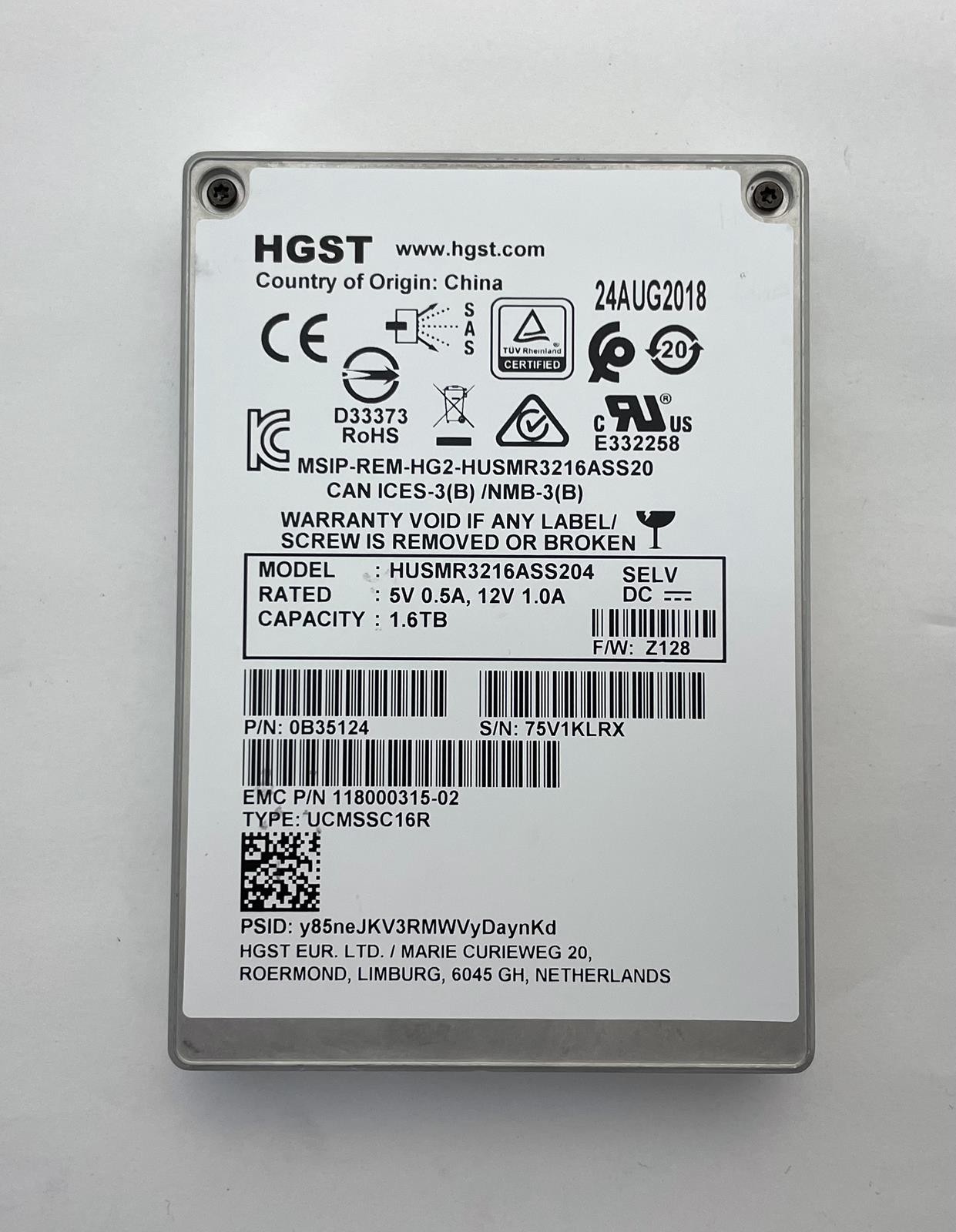 HGST Ultrastar HUSMR3216ASS204 2.5" 1.6TB SAS Internal Solid State Drive