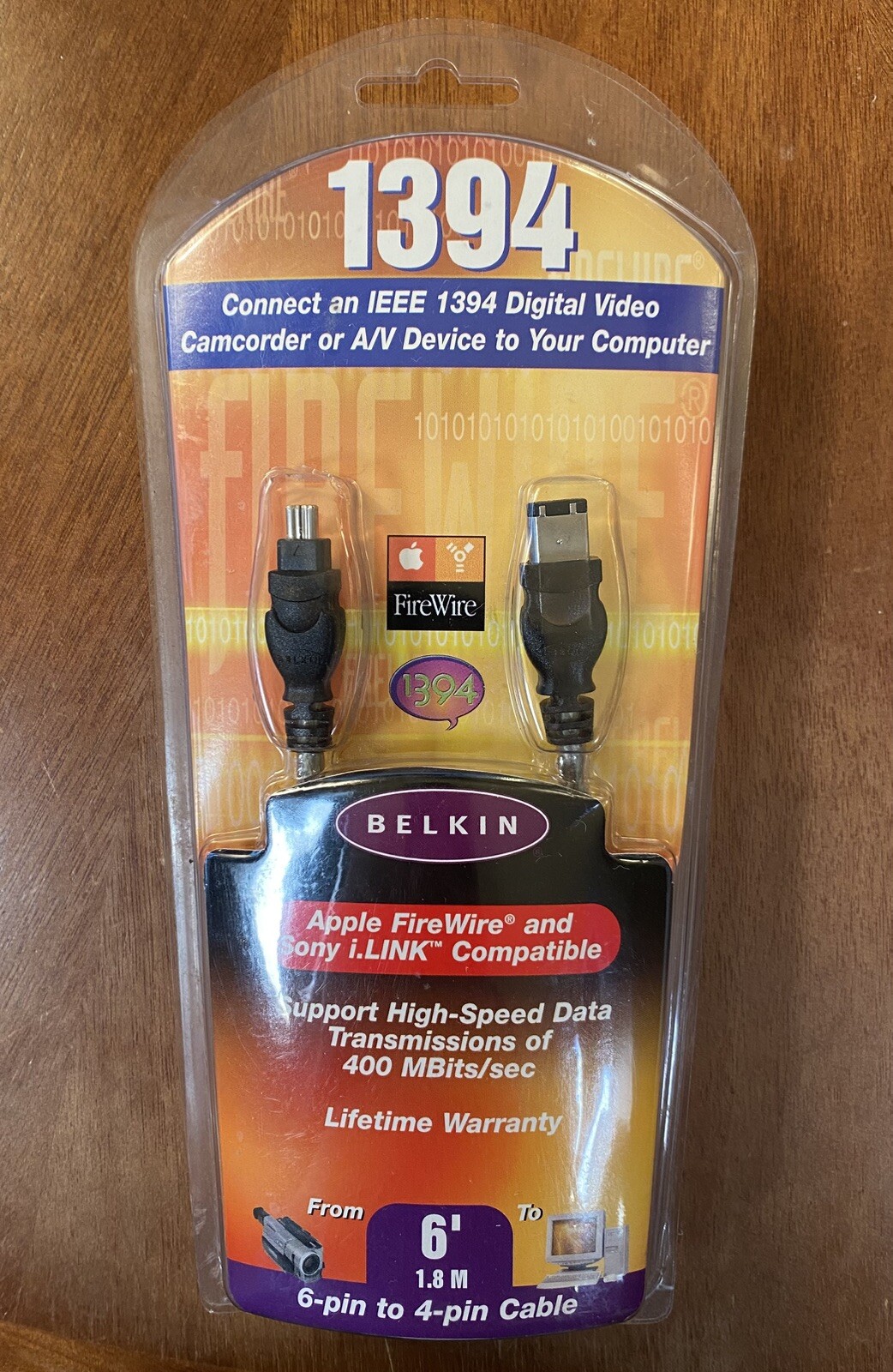 Belkin 1394 Application 6 Foot 6 Pin to 4 Pin Cable NEW Package FireWire i.Link