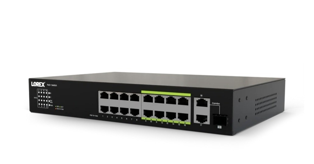 Lorex AEX16 16-Port Gigabit PoE+ Unmanaged Layer 2 Rack-Mount RJ-45/SFP