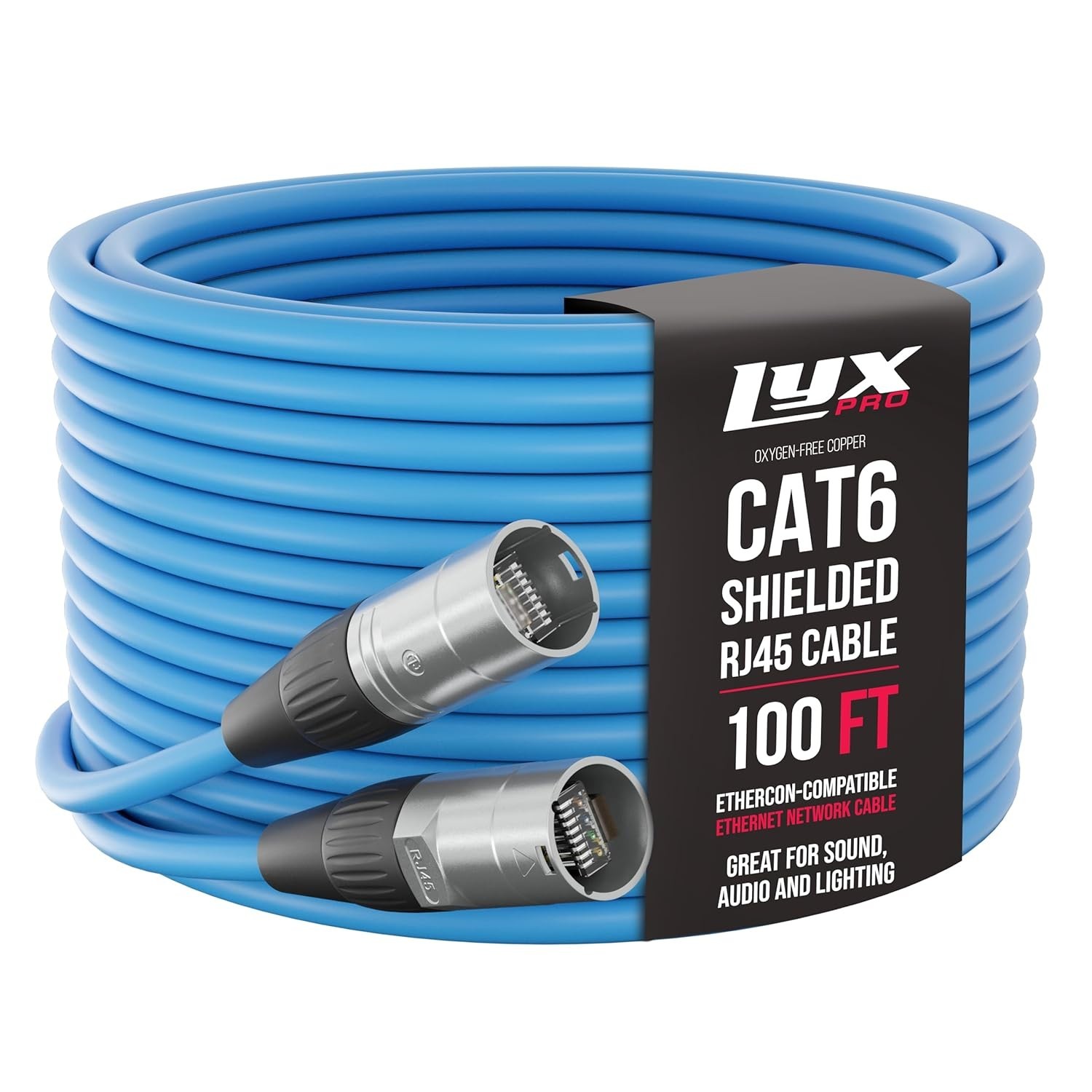 100ft Shielded CAT6 Ethercon Cable - Pro Audio DMX Stage Snake Blue New