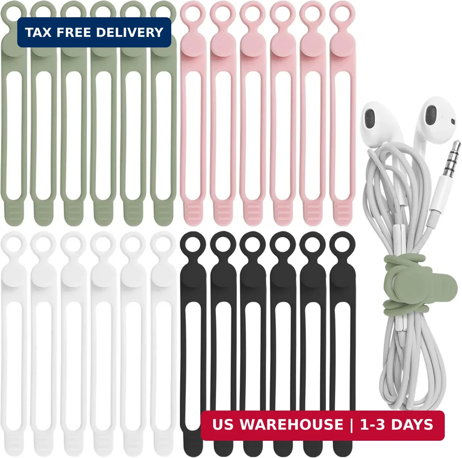 24Pcs Silicone Cable Straps Cord Organizer for Bundling Earphone, Phone Charger,