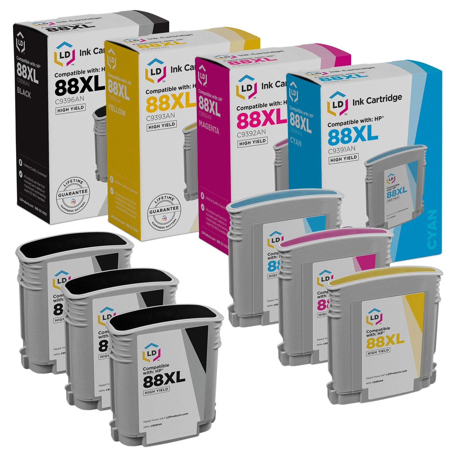 Replacement Replacements Fits for HP 88XL Set of 6 High YieInkjet Cartridges