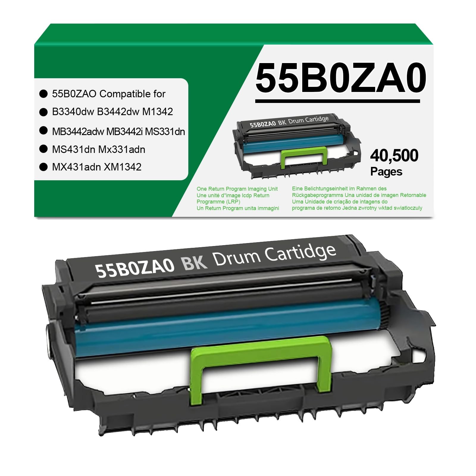 Verabeenix 55B0ZA0 Imaging Unit for Lexmark MS331 M1342 B3340dw New Black 1-Pack