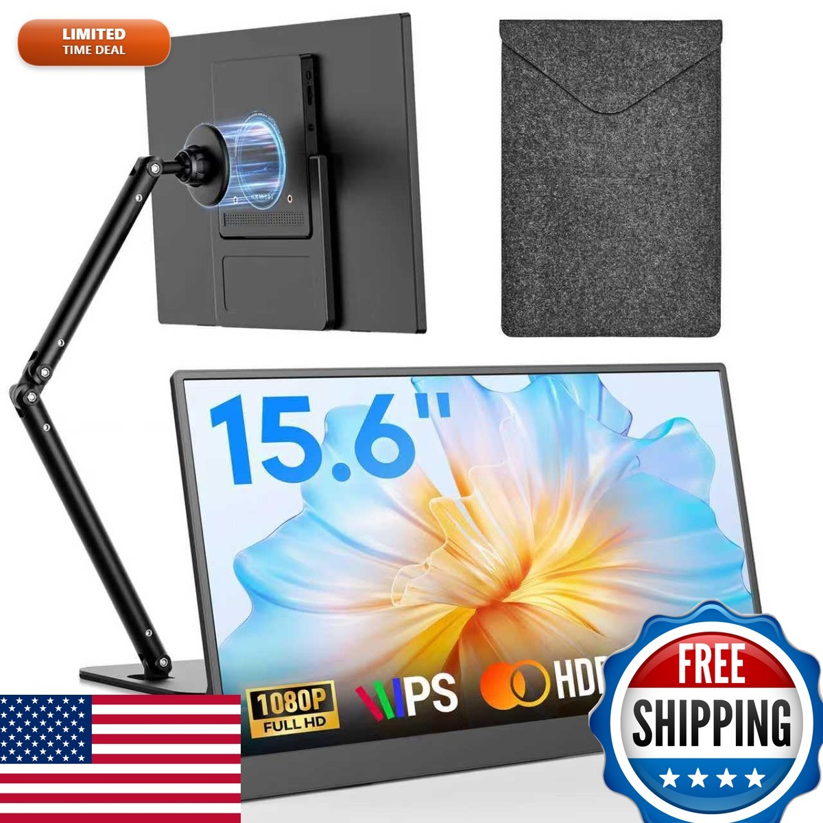 Omiodo 15.6" Portable Monitor FHD 1080P IPS USB-C Mini HDMI with Stand Case