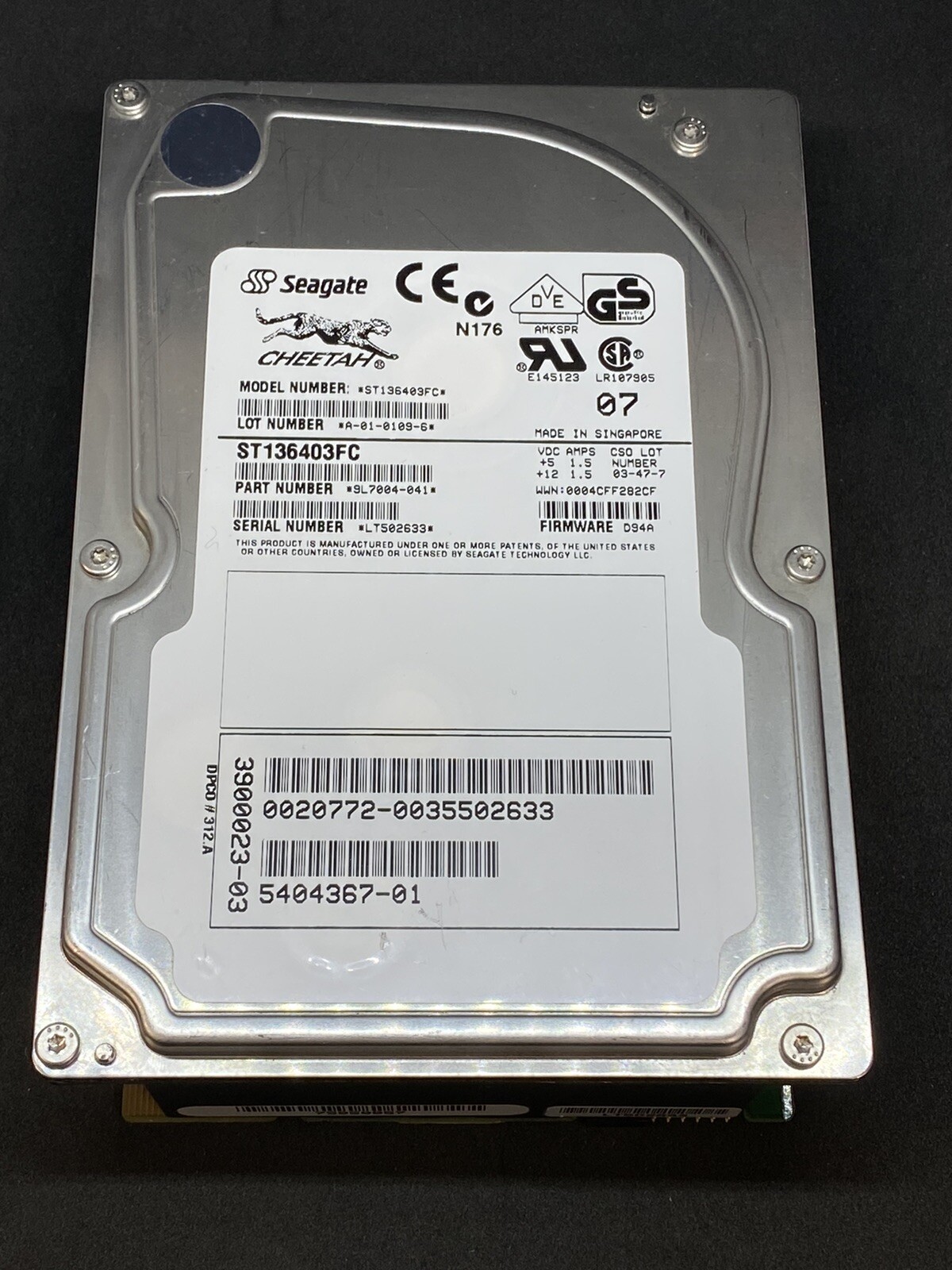 390-0023 Seagate Cheetah ST136403FC 36GB 3.5 10K FC-AL Fiber Channel HDD
