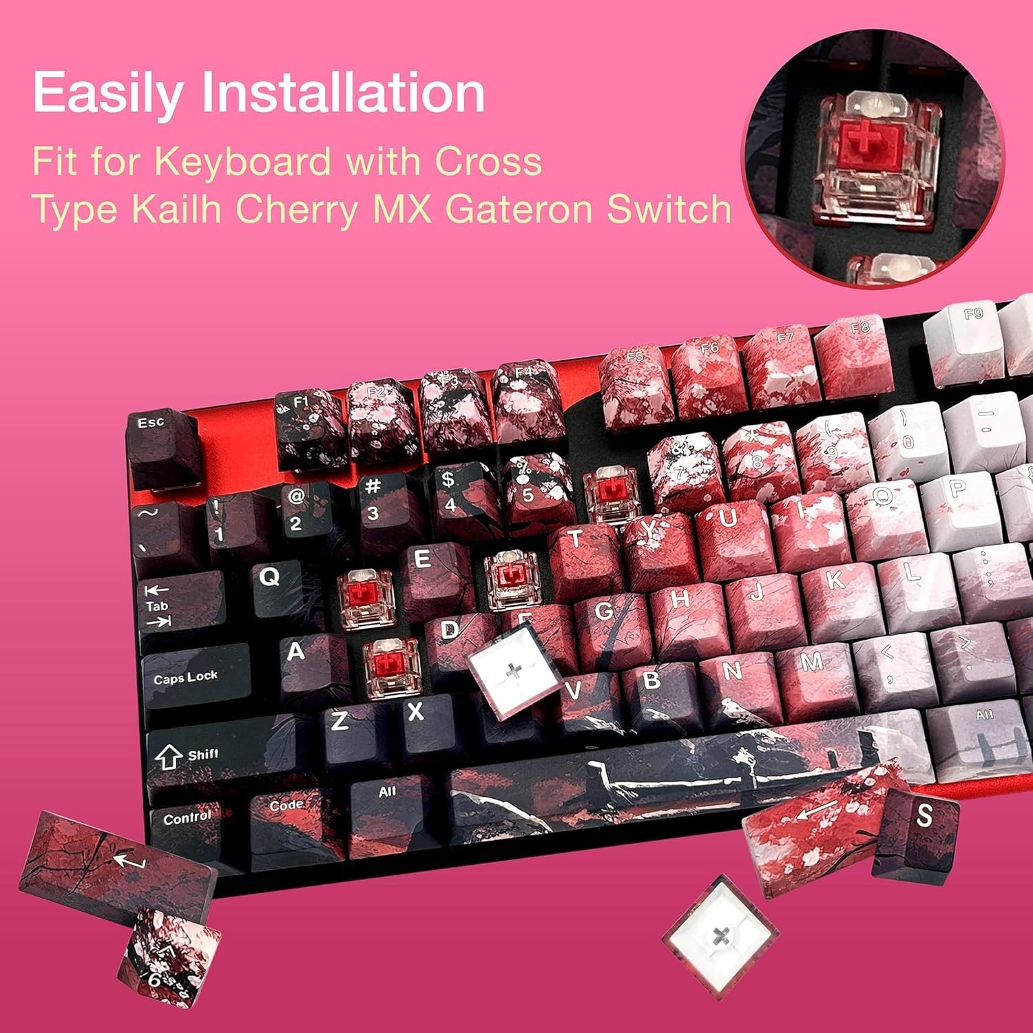 GUNMJO PBT Cherry Blossom Keycap Set 61/87/Full 104 Keys US Layout