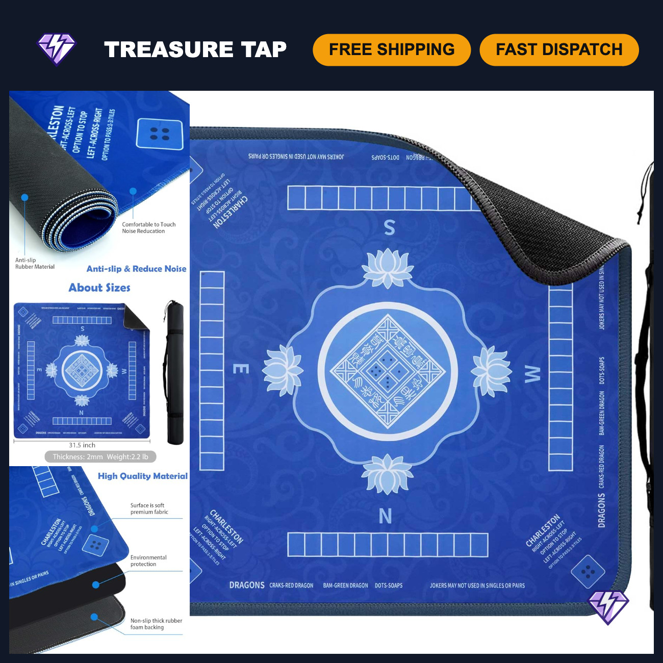 Mahjong Mat 31.5" x 31.5" Waterproof Anti-Slip Gaming Tablecloth for Board Games