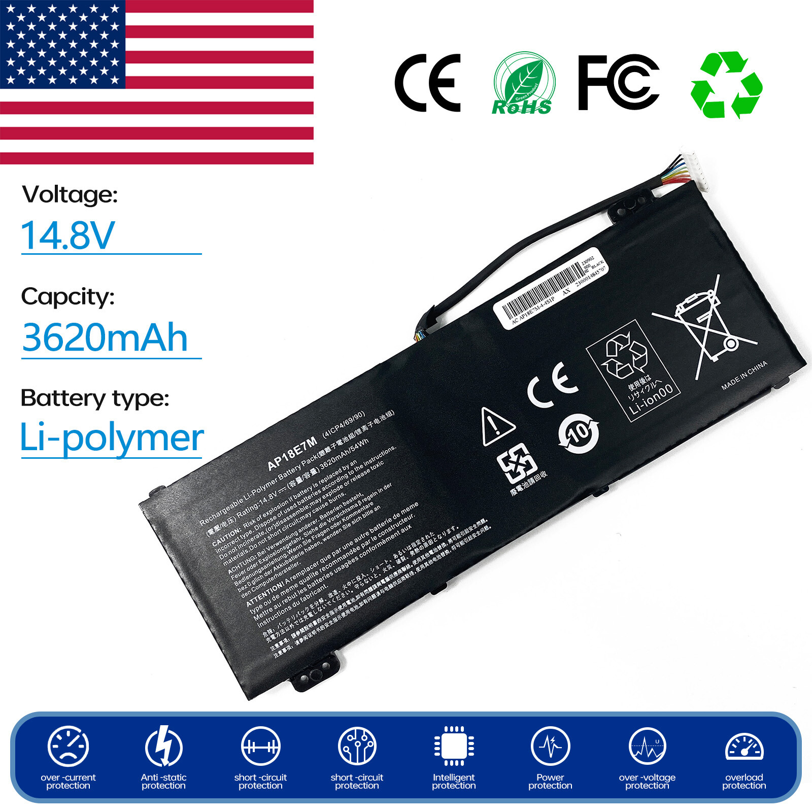 Laptop Battery for Acer N20C1 (DF13) KT.0040G.013 PF315-52 AP18E7M N18C3 N18C4