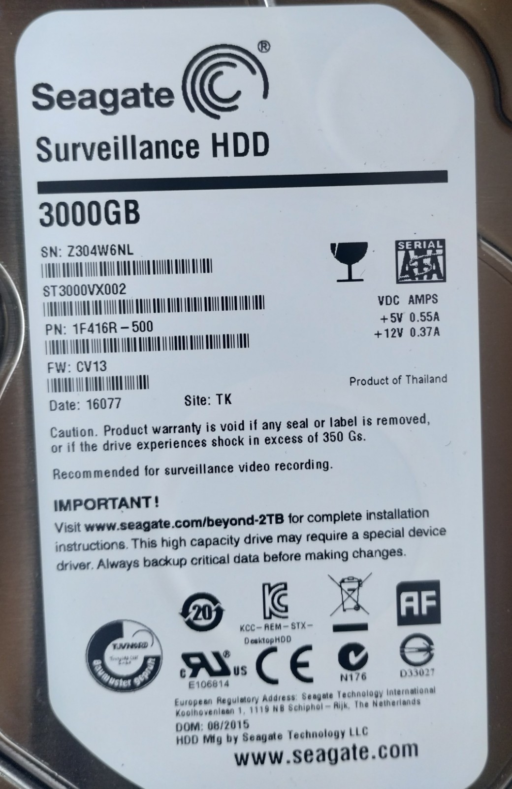 NEW Seagate ST3000VX002 1F416R-500 CV13 TK Thailand (Z304) 3TB 3.5" Sata 