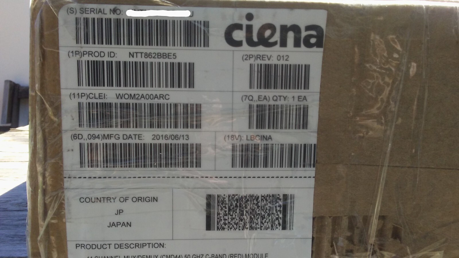 CIENA NTT862BBE5 WOM2A00 50GHZ MUX/DEMUX 44 CHANNEL C-BAND RED MODULE