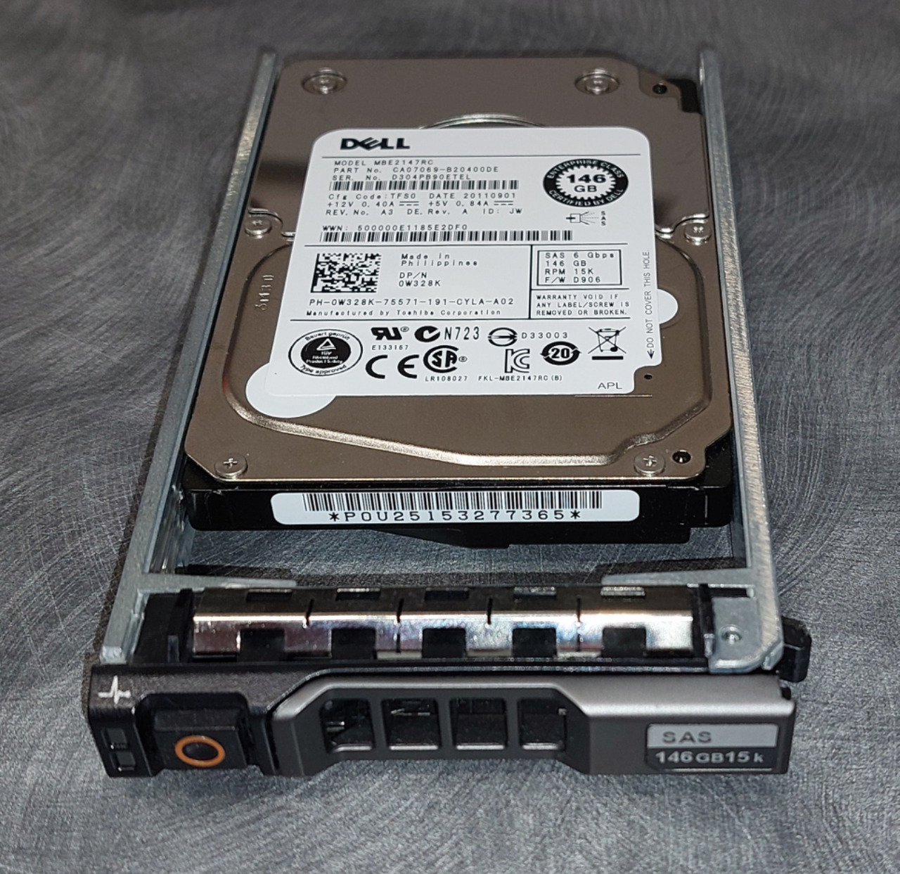 Dell 0W328K 146.8GB 15K RPM SAS 6G 2.5 Enterprise HDD with tray  MBE2147RC