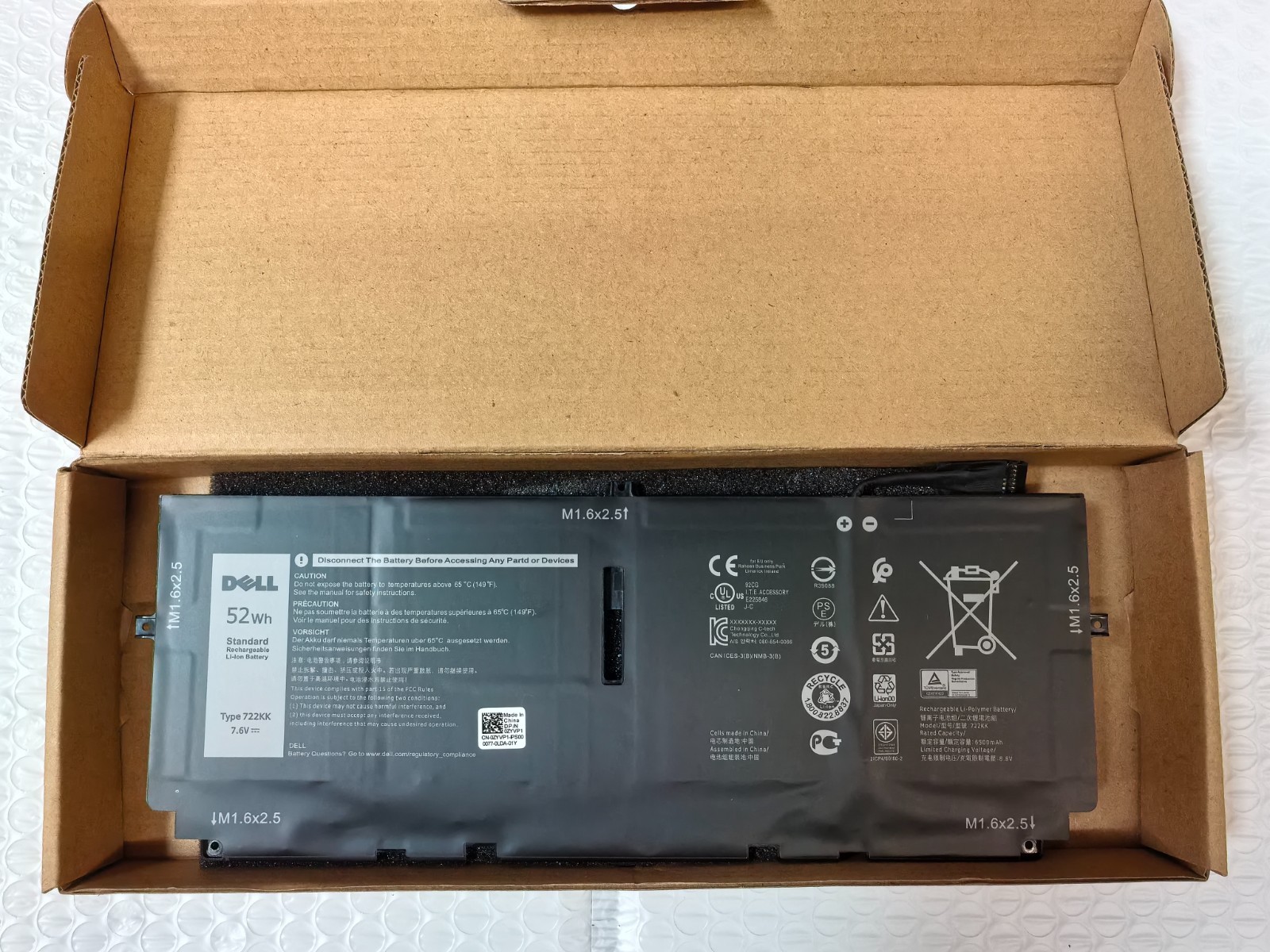 OEM Genuine 52WH 722KK Battery For DELL XPS 13 9310 9300 0WN0N0 02XXFW 2XXFW NEW