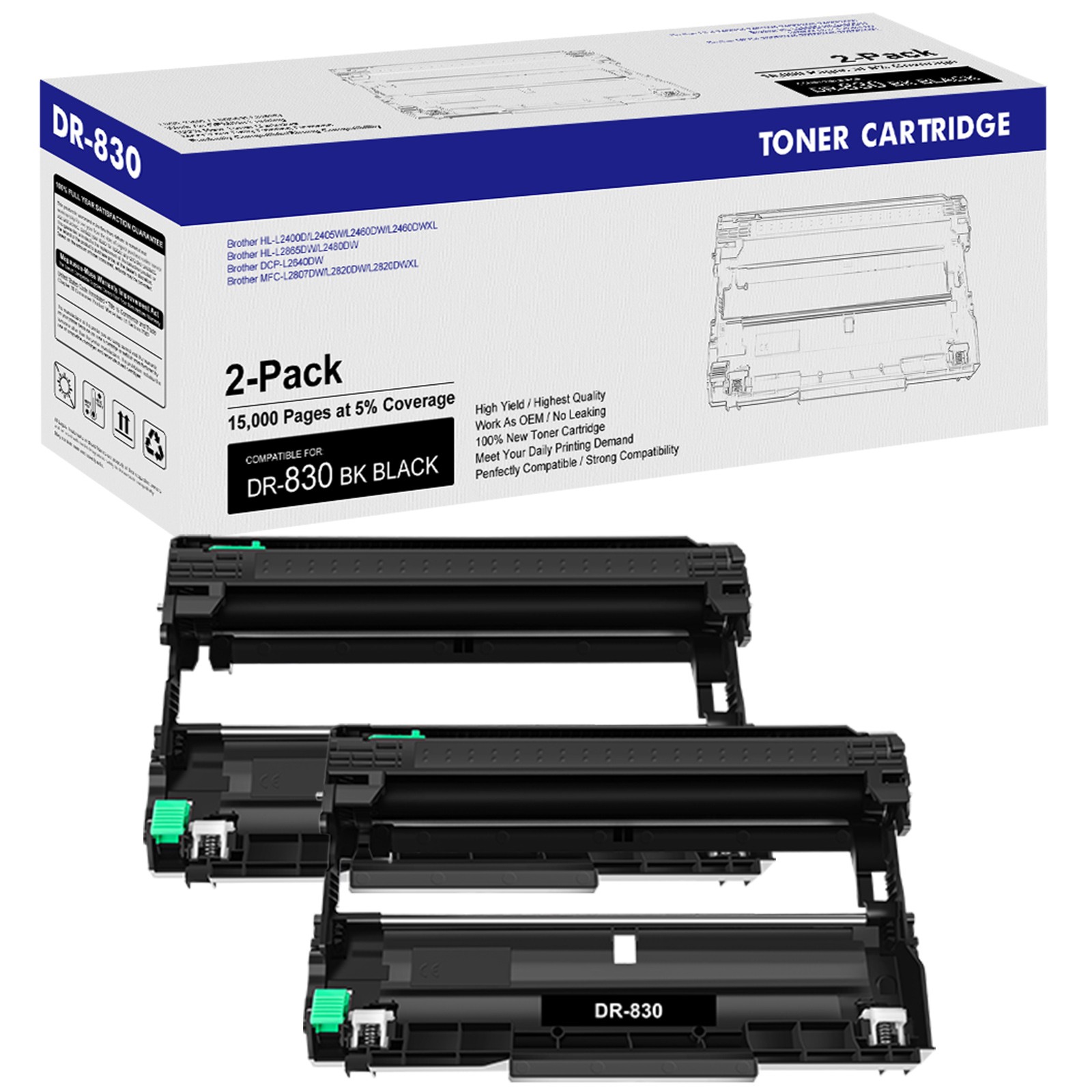 2PK DR830 DR-830 Drum Unit Compatible Brother DCP-L2640DW HL-L2400D HL-L2405W