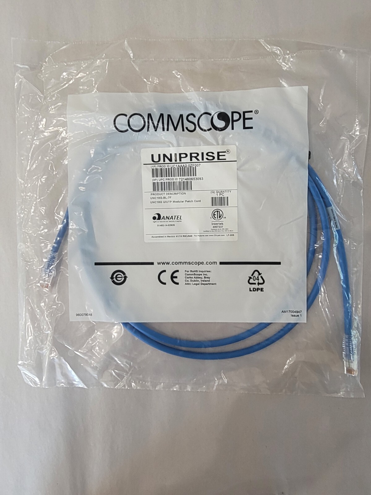 Commscope Uniprise Cat. Cat 6A 7ft. Blue