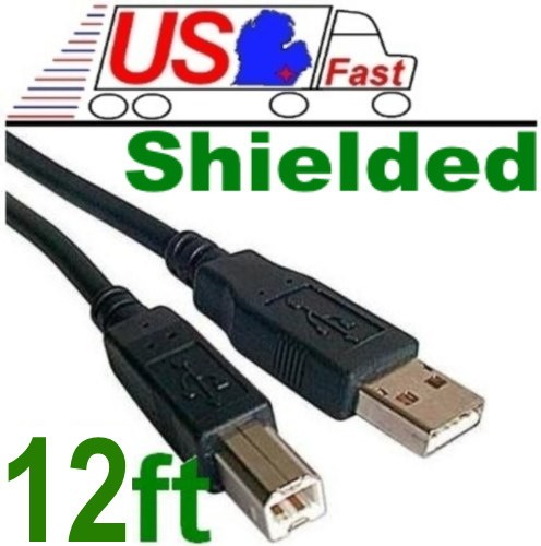 Double Shielded 12ft / Foot AB Hi-Speed USB 2.0 Black Cable Cord Wire {BLACK