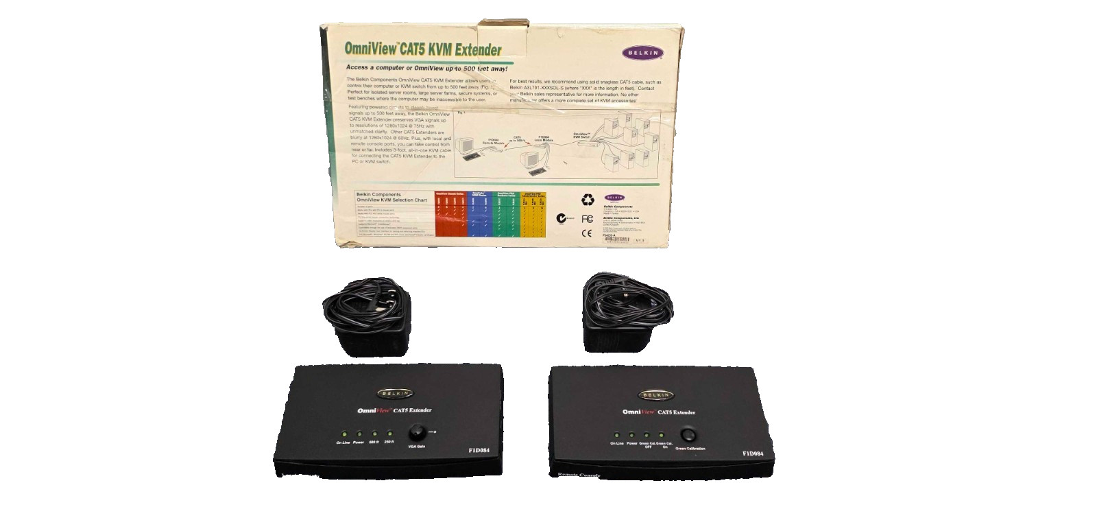Belkin OmniView PS/2 CAT5 KVM Extender Switch F1D084 Receiver & Transmitter NEW