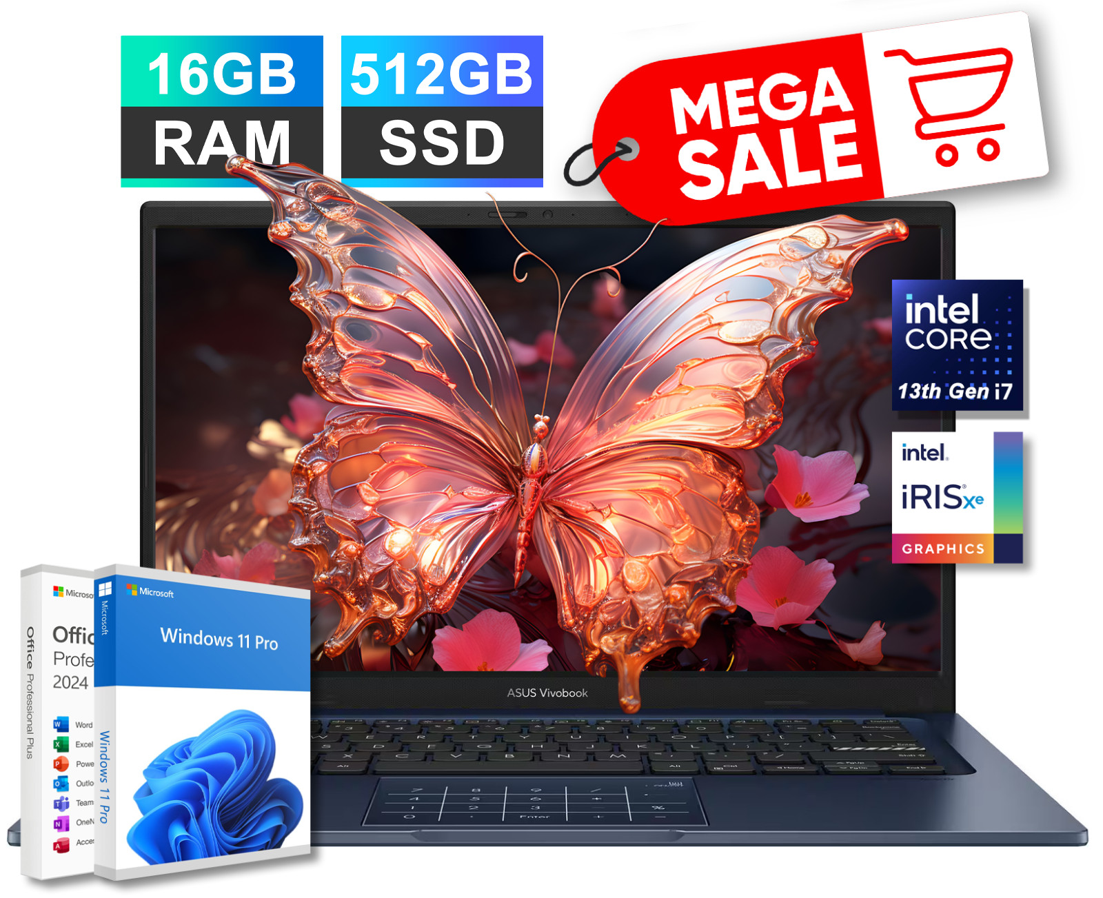 2026 ASUS Vivobook 14" FHD Laptop 13th Intel i7, 16GB RAM 512GB SSD, Win 11 Pro