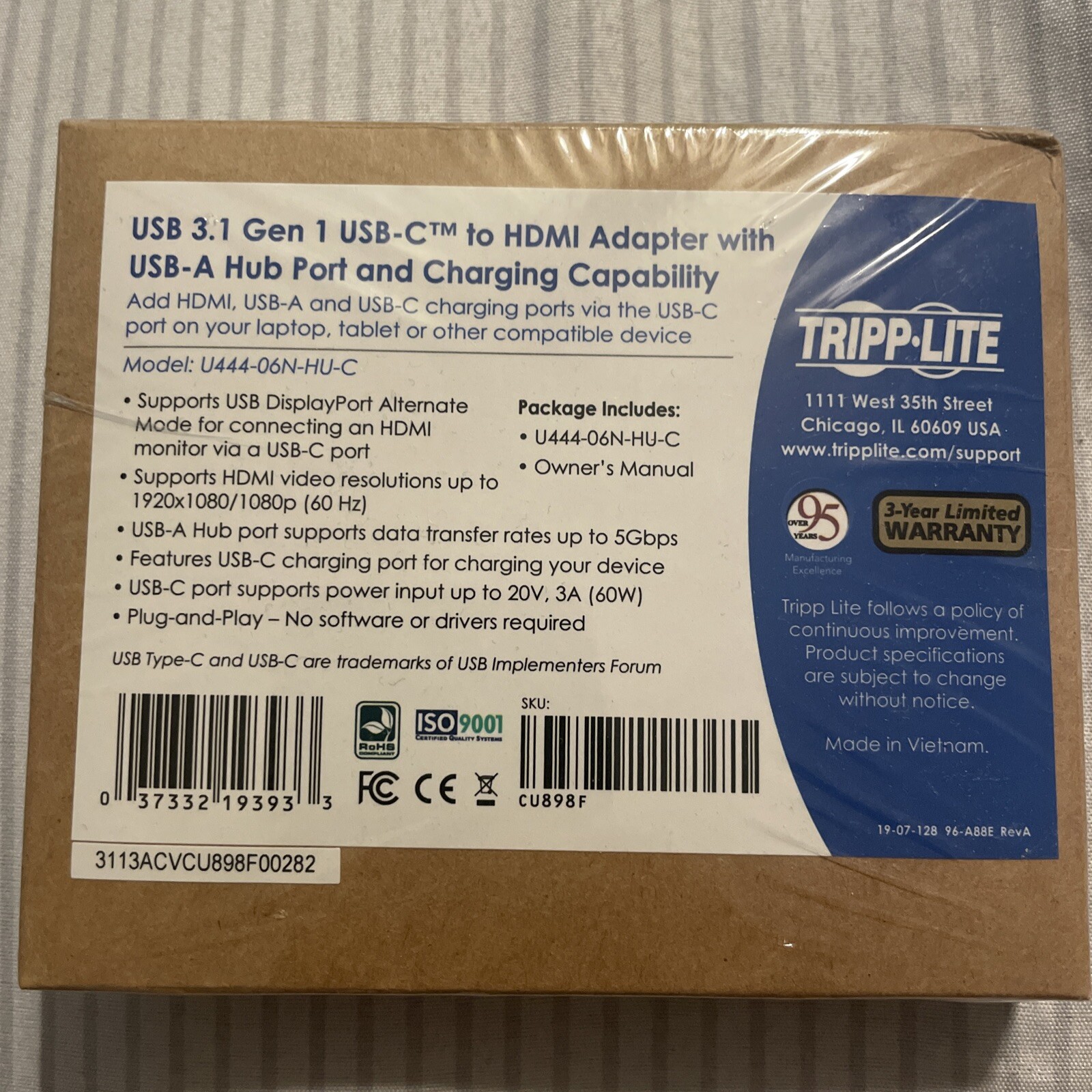 Tripp Lite USB C to HDMI Multiport Video Adapter Converter 1080p, White