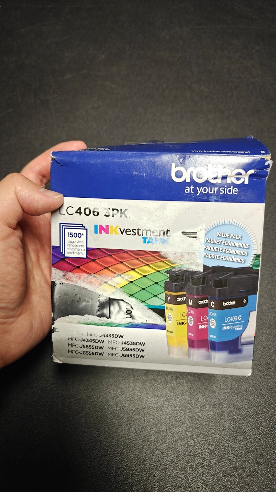 Open Box Brother LC406 3pk Ink Cartridges Cyan Mag & Yellow Sealed Bags Exp01/29