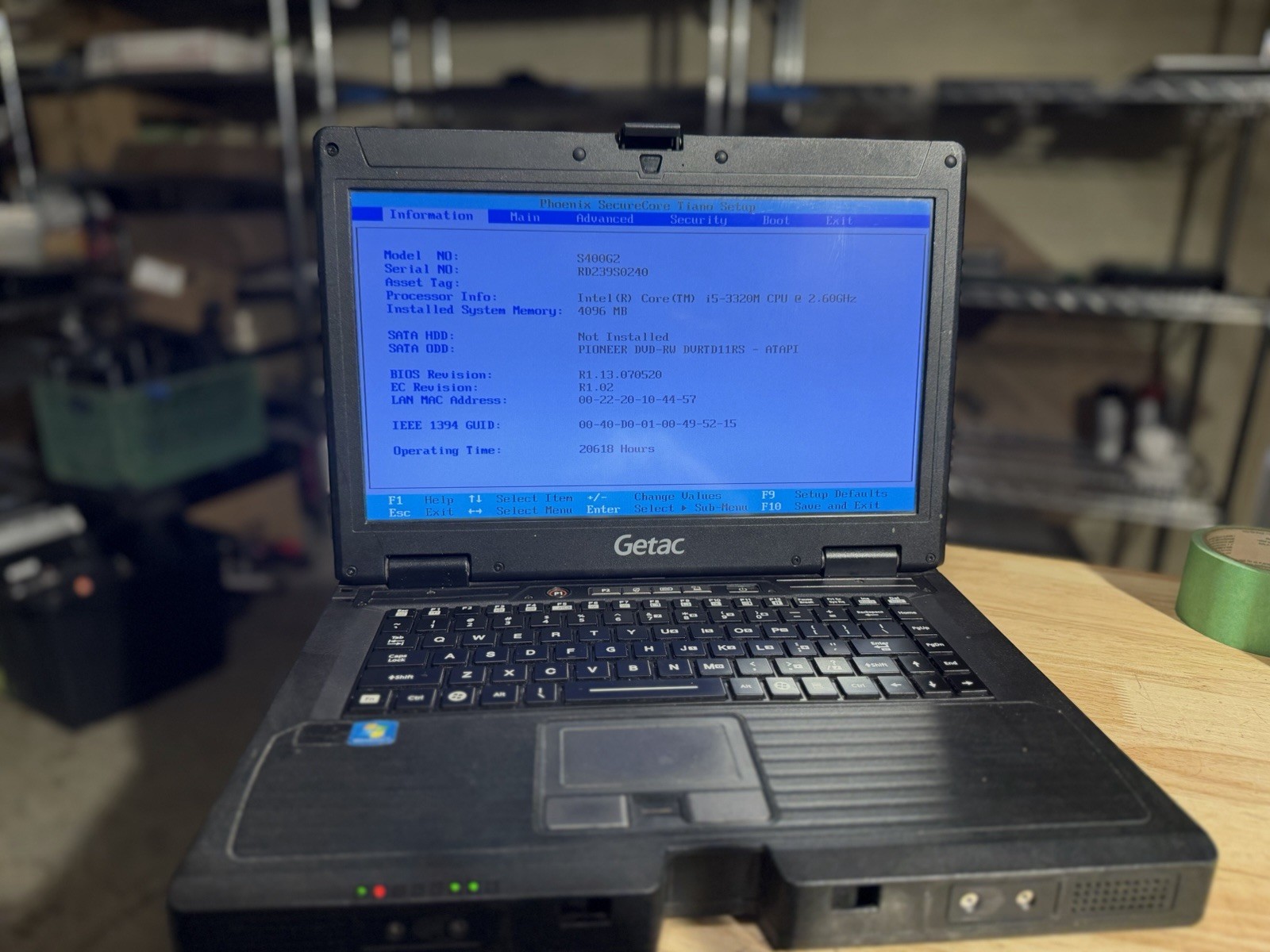 Getac S400 G2  CD/DVD Drive Intel Core i5-3320M No HDD/ Caddy boot To Bios