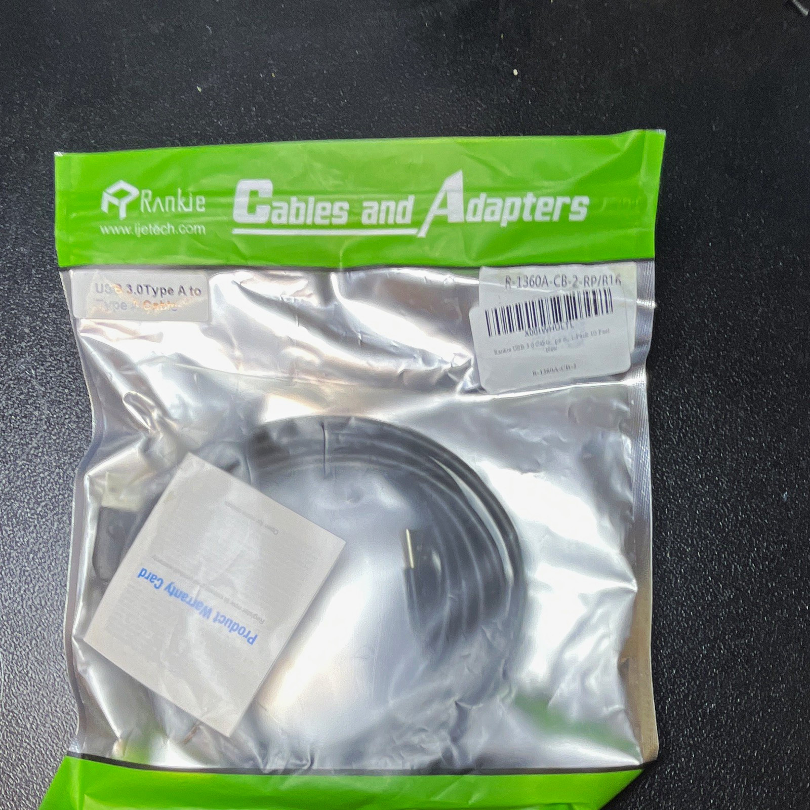 Rankie USB 3.0 Type A Male to Type A Male Cable 10 ft Black 