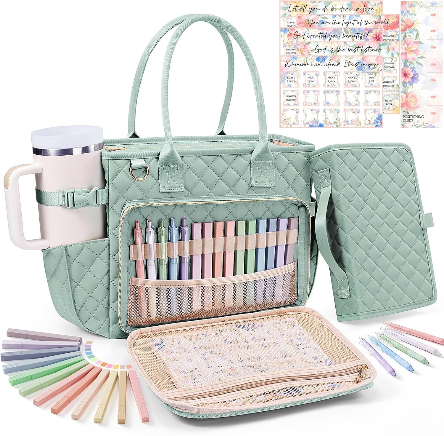 Large Bible Bag Quilted Church Tote w Shoulder Strap Women SJTT001 Cover Case